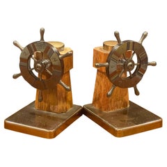 Pair of Art Deco Ship's Wheel Bookends by Walter Von Nessen for Chase & Co.