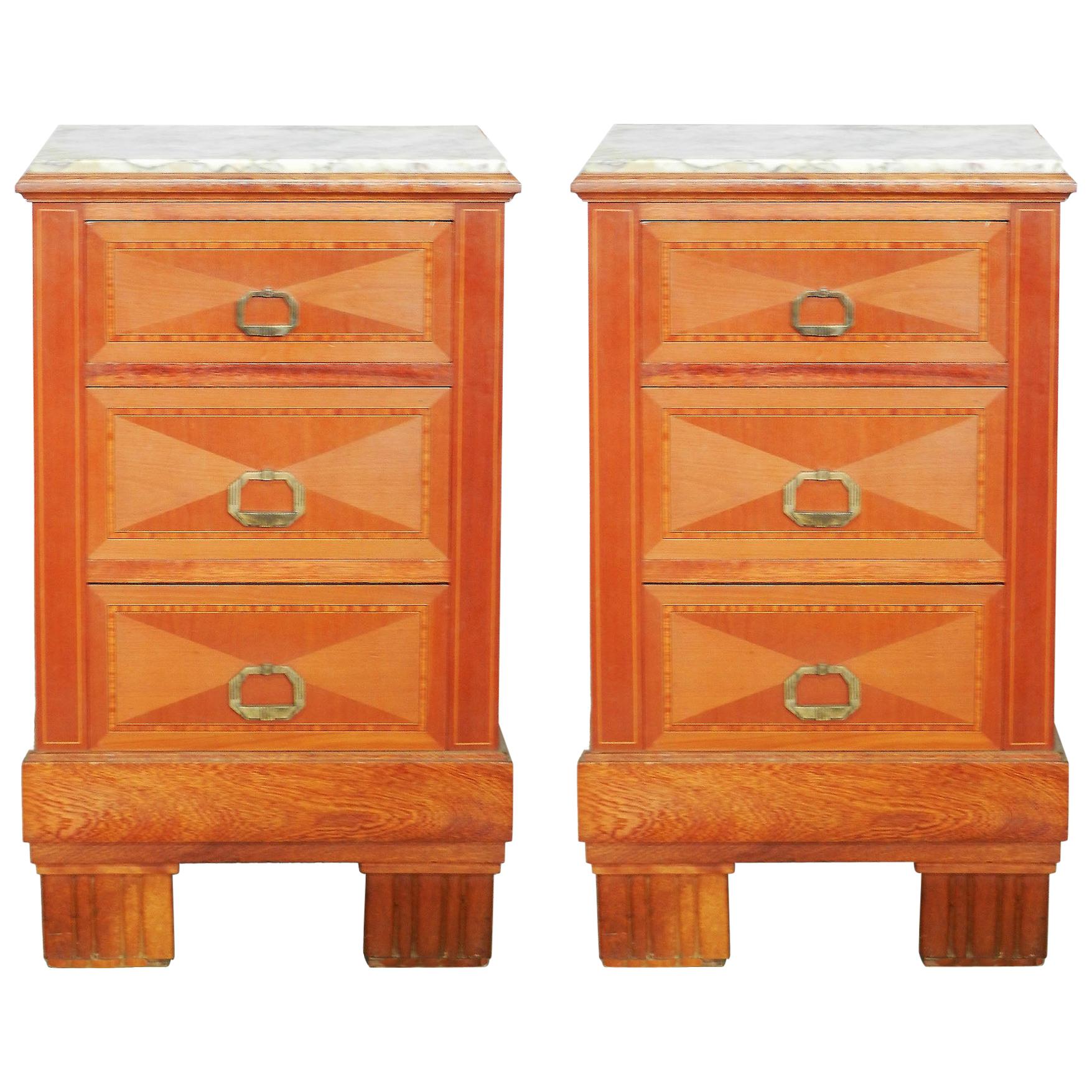 Pair of Art Deco Side Cabinets Nightstands Inlaid Bedside Tables French