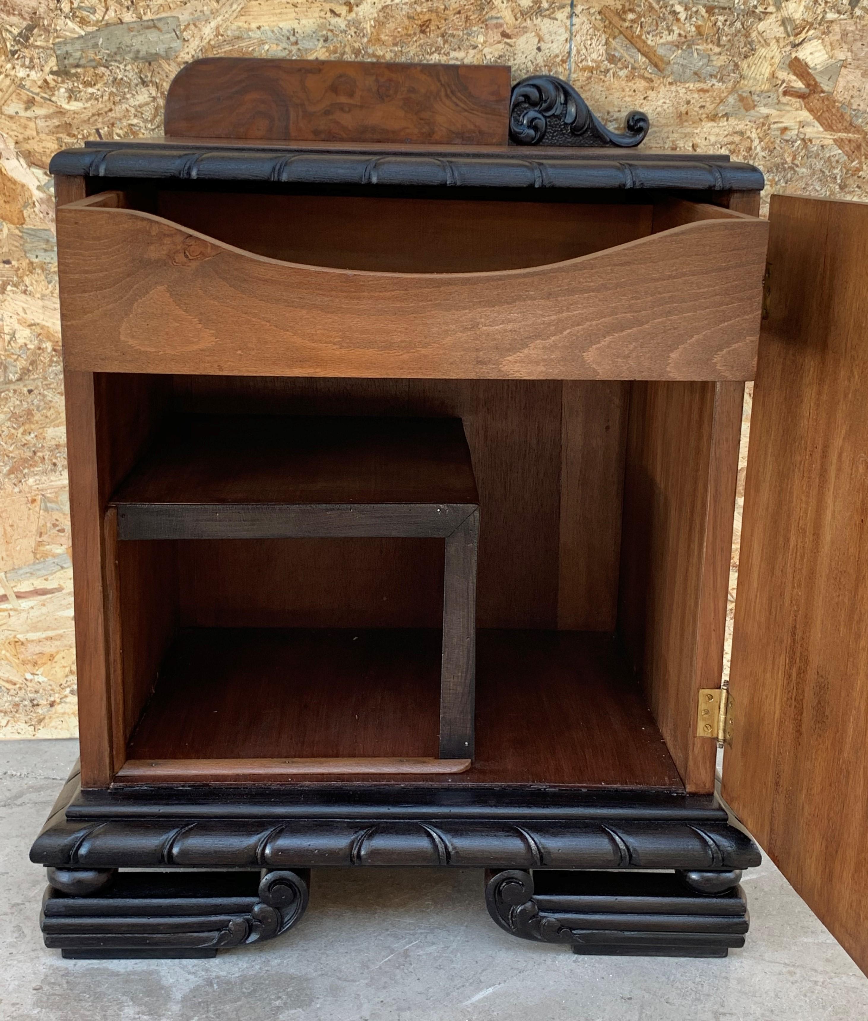 Pair of Art Deco Side Cabinets or Nightstands with Ebonized Base 3