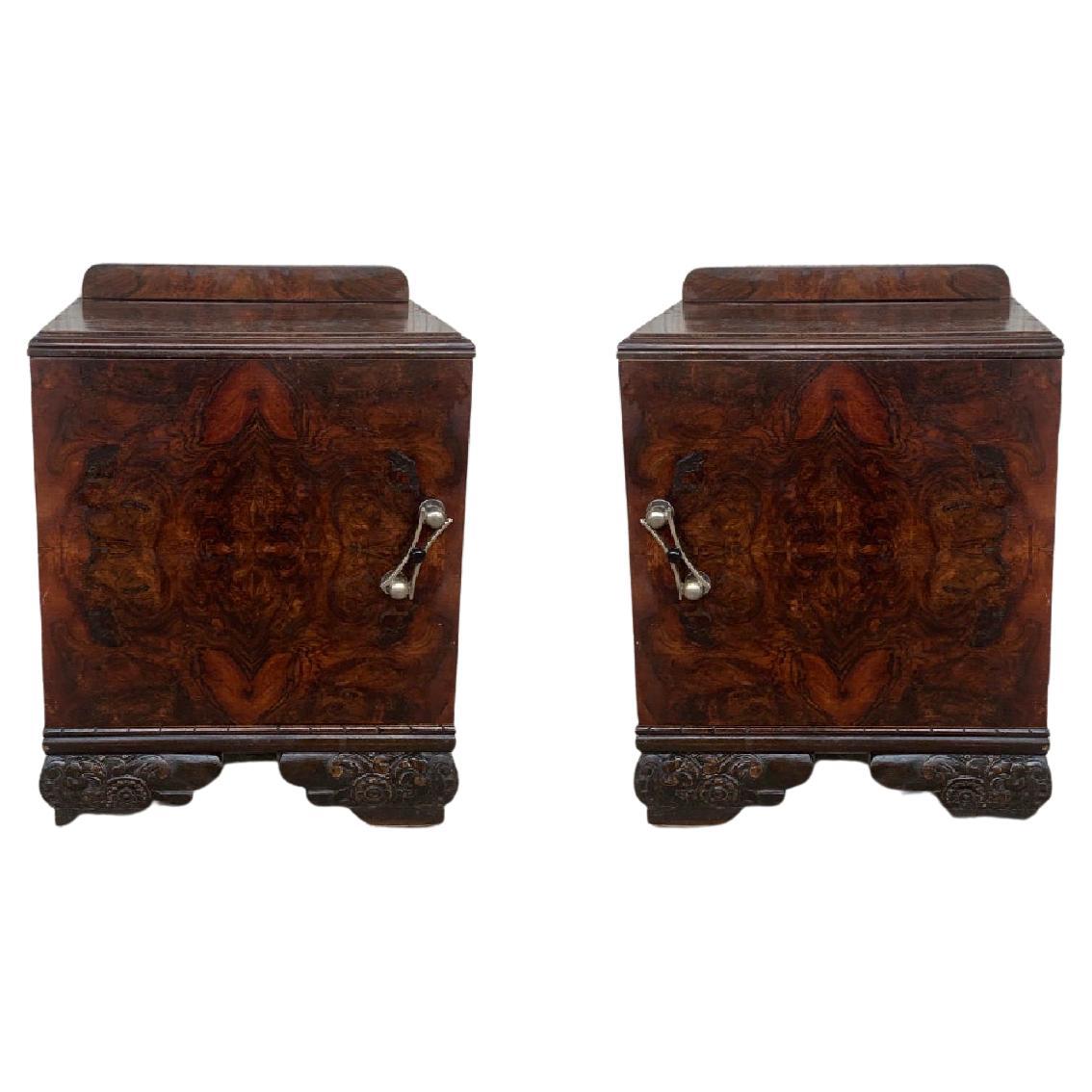Pair of Art Deco Side Cabinets or Nightstands with Carved Ebonized Base
