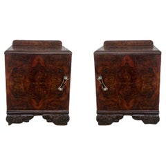 Retro Pair of Art Deco Side Cabinets or Nightstands with Carved Ebonized Base