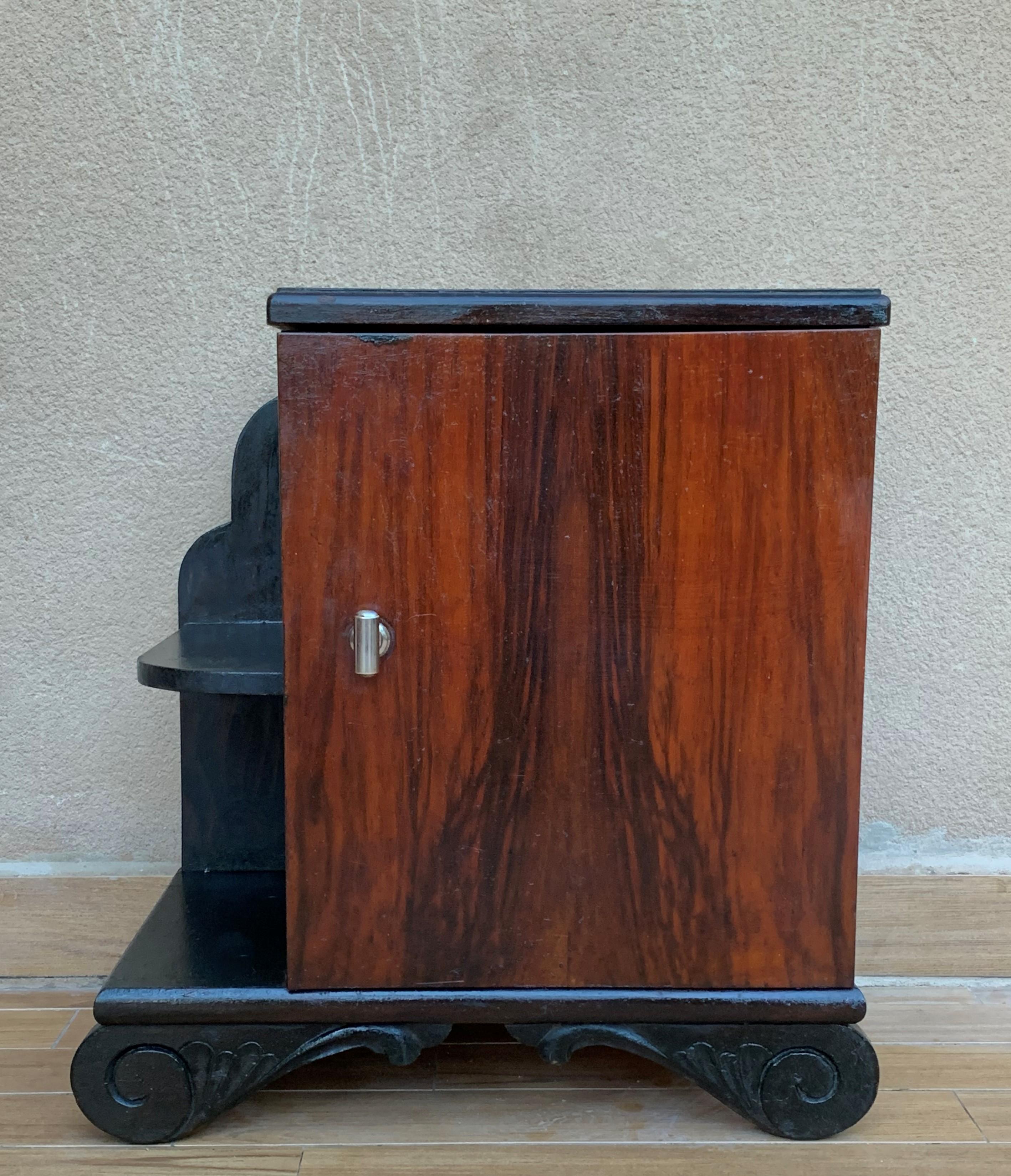 Pair of Art Deco Side Cabinets or Nightstands with Ebonized Base and Burl Walnut 7