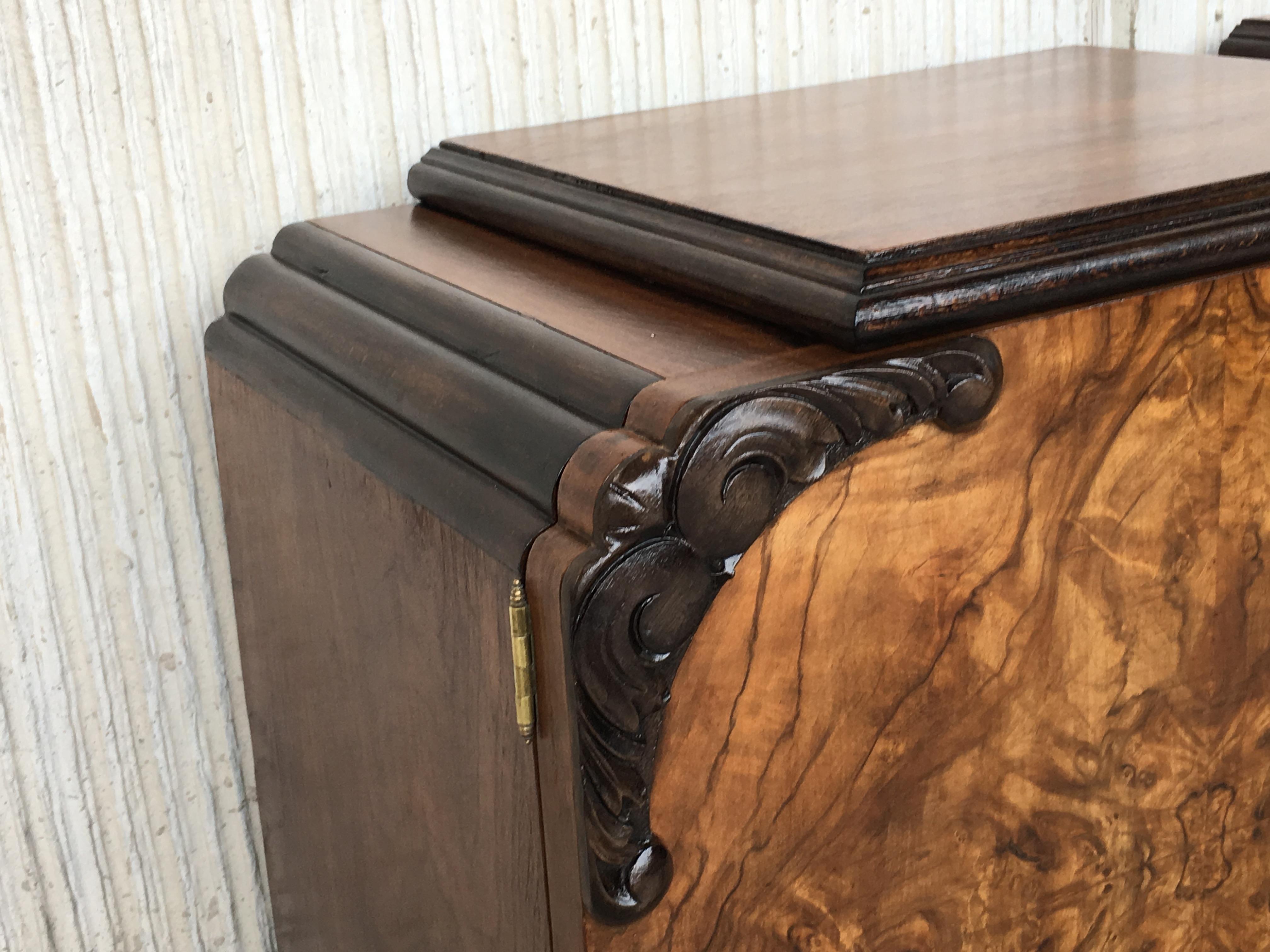 Pair of Art Deco Side Cabinets or Nightstands with Ebonized Base and Burl Walnut 10