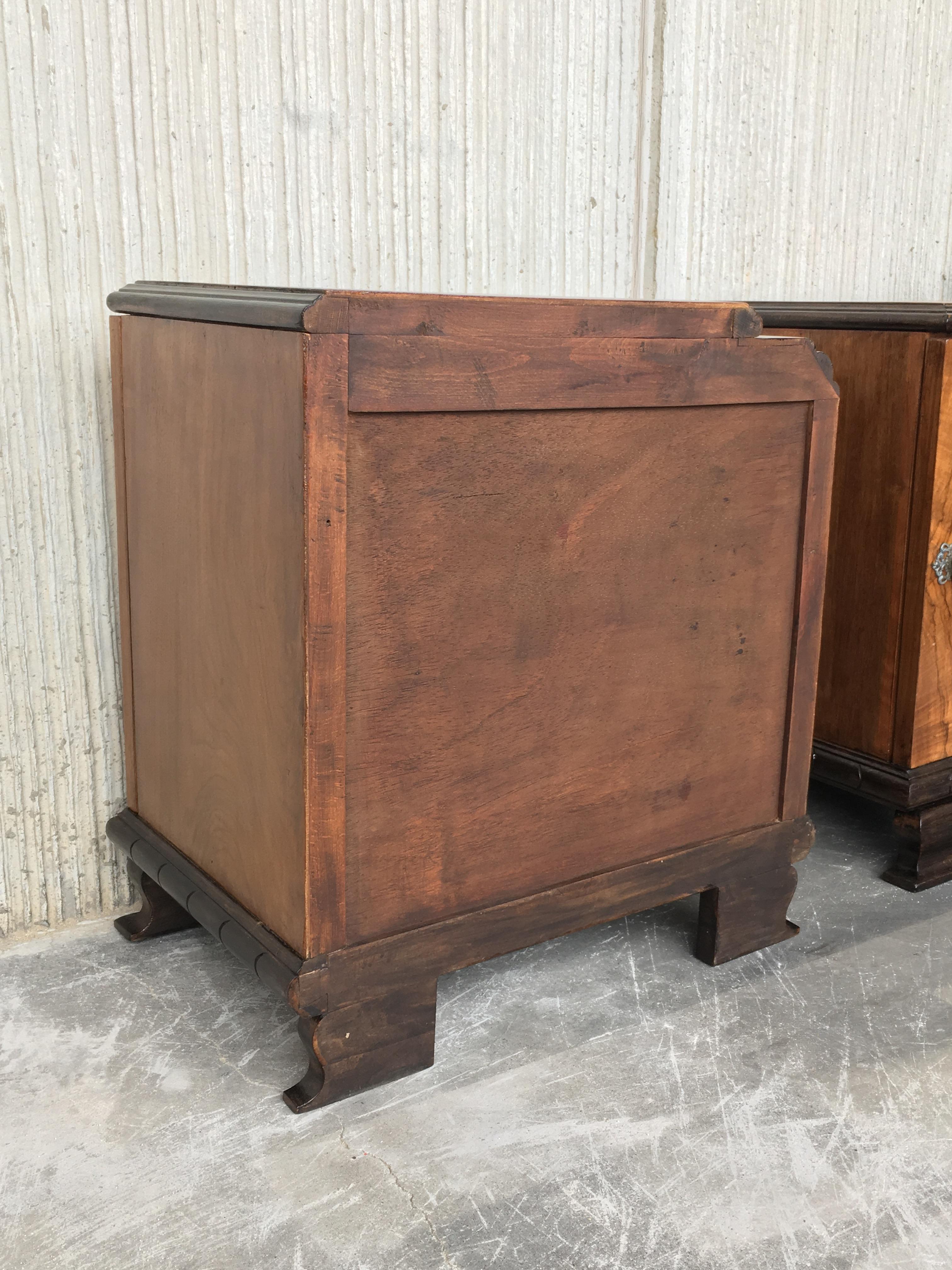 Pair of Art Deco Side Cabinets or Nightstands with Ebonized Base and Burl Walnut 12