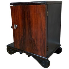 Pair of Art Deco Side Cabinets or Nightstands with Ebonized Base and Burl Walnut