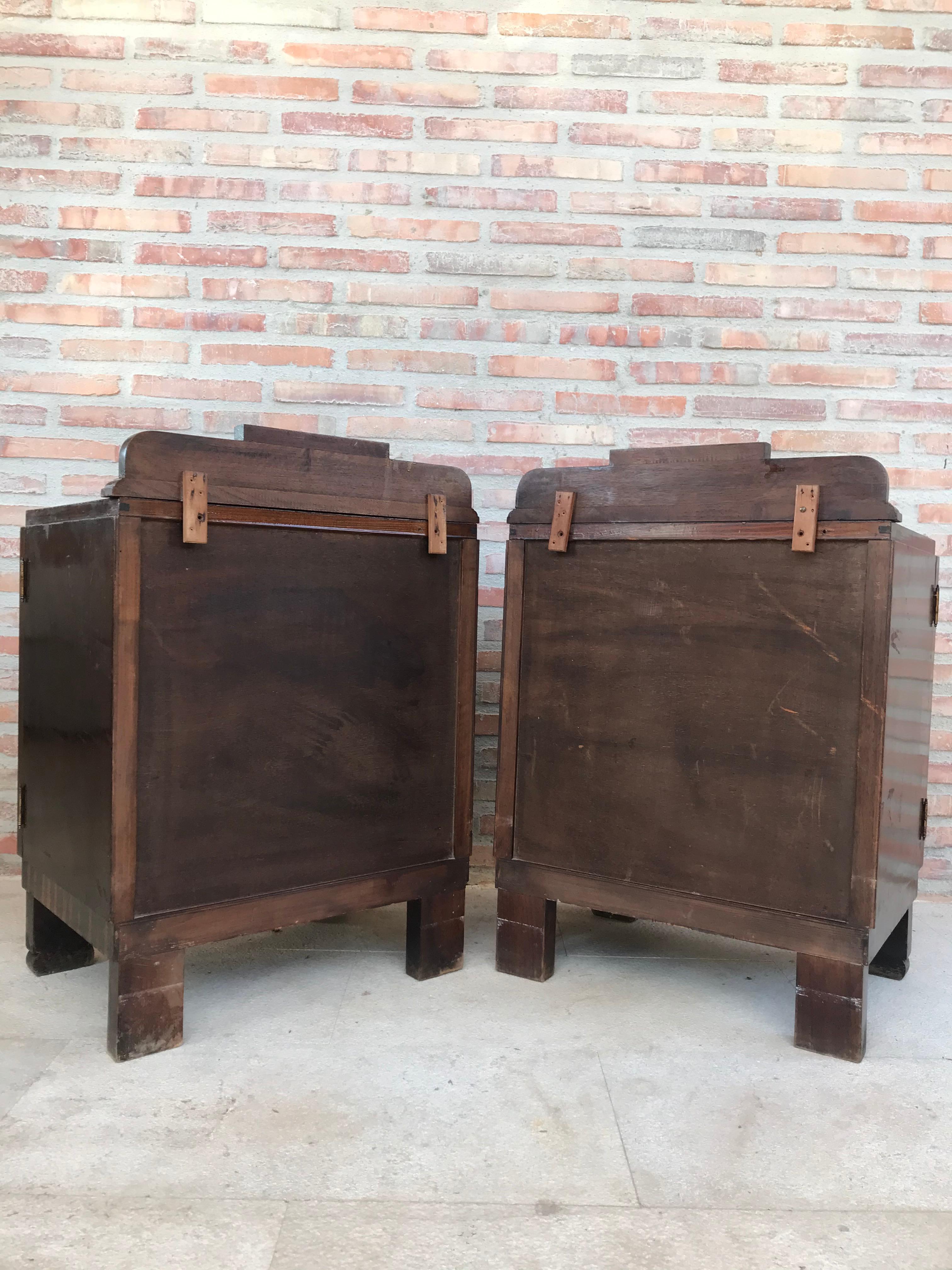 Pair of Art Deco Side Cabinets or Nightstands with Ebonized Base 4