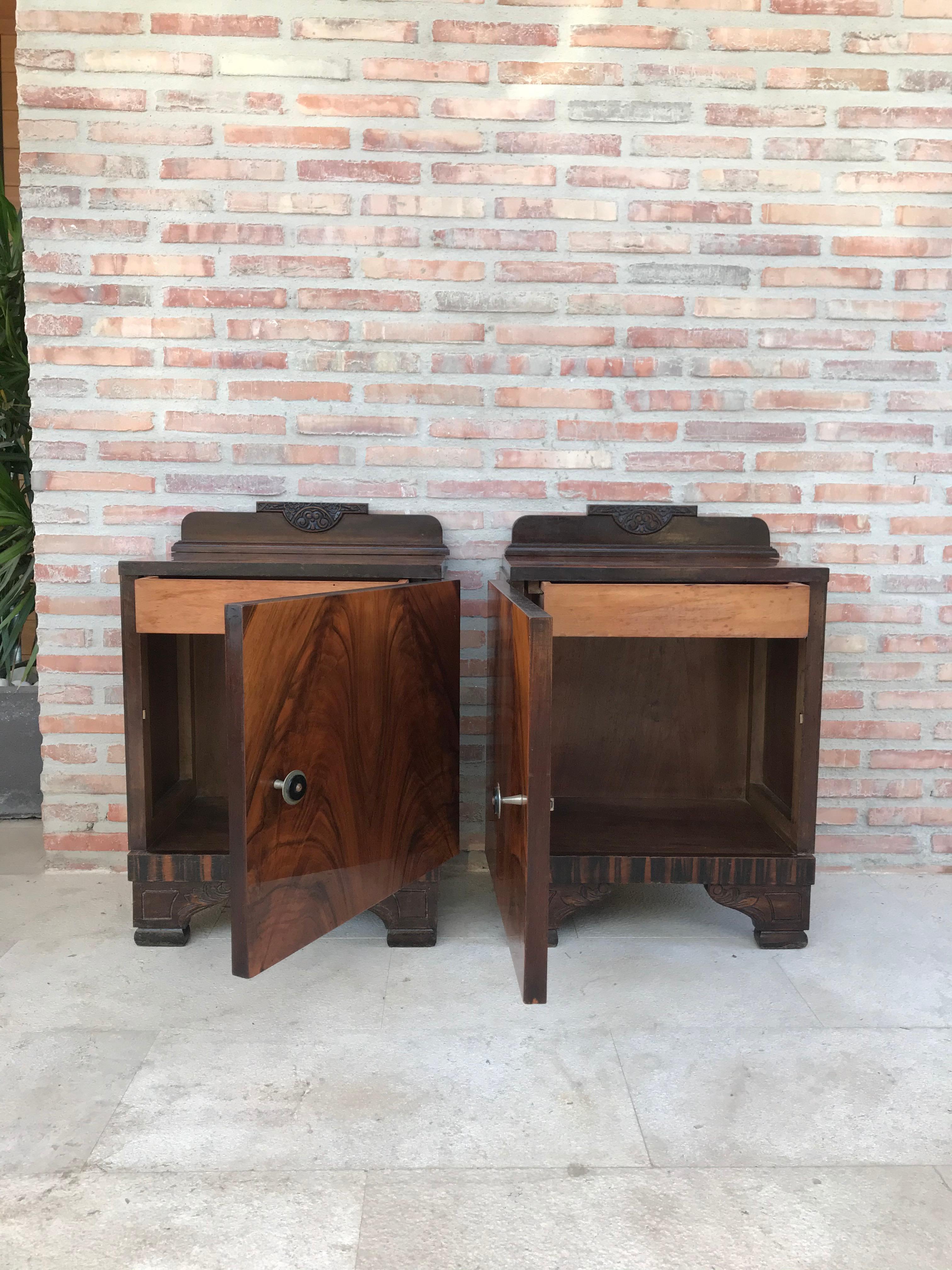 Pair of Art Deco Side Cabinets or Nightstands with Ebonized Base 5
