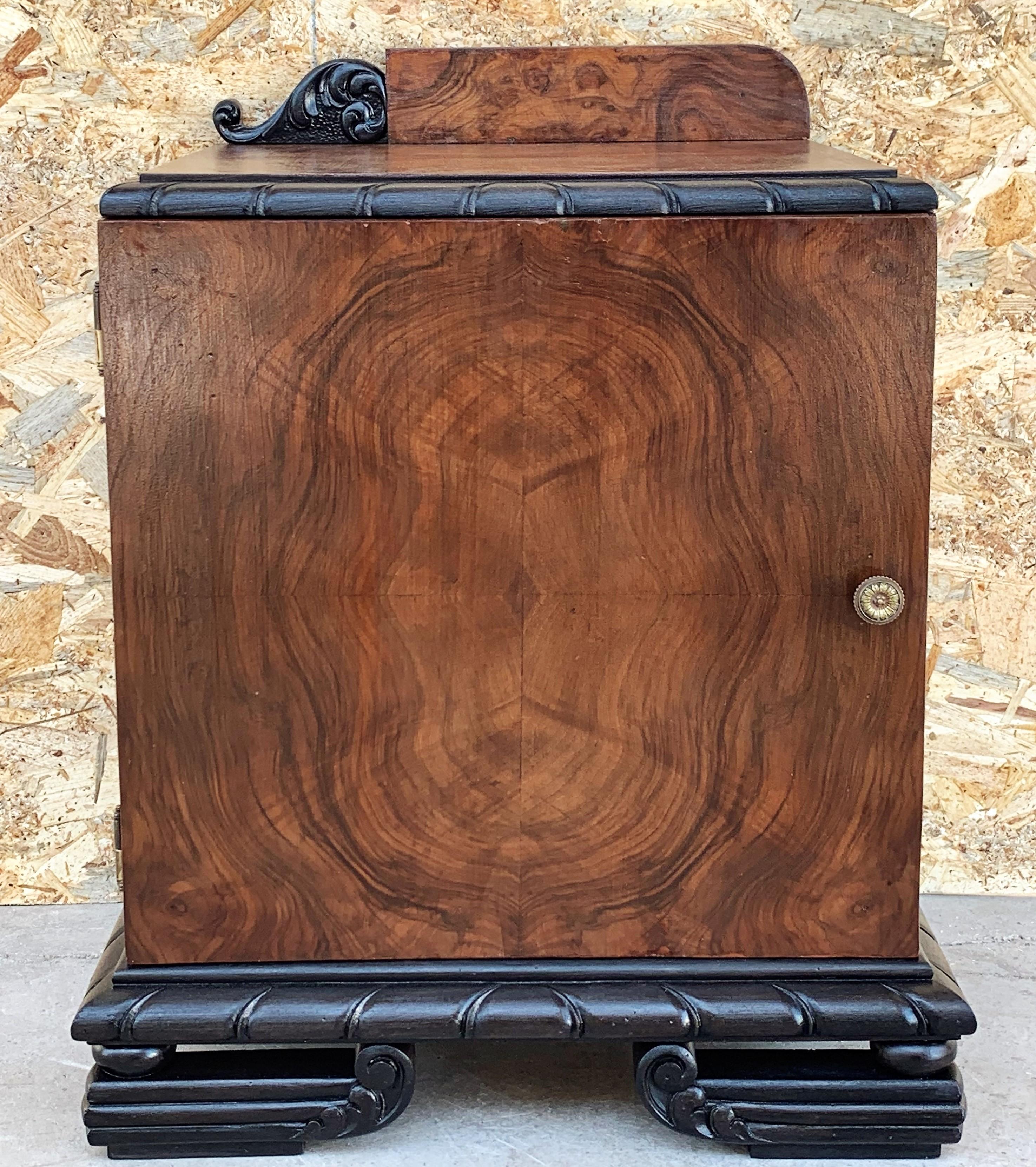 French Pair of Art Deco Side Cabinets or Nightstands with Ebonized Base