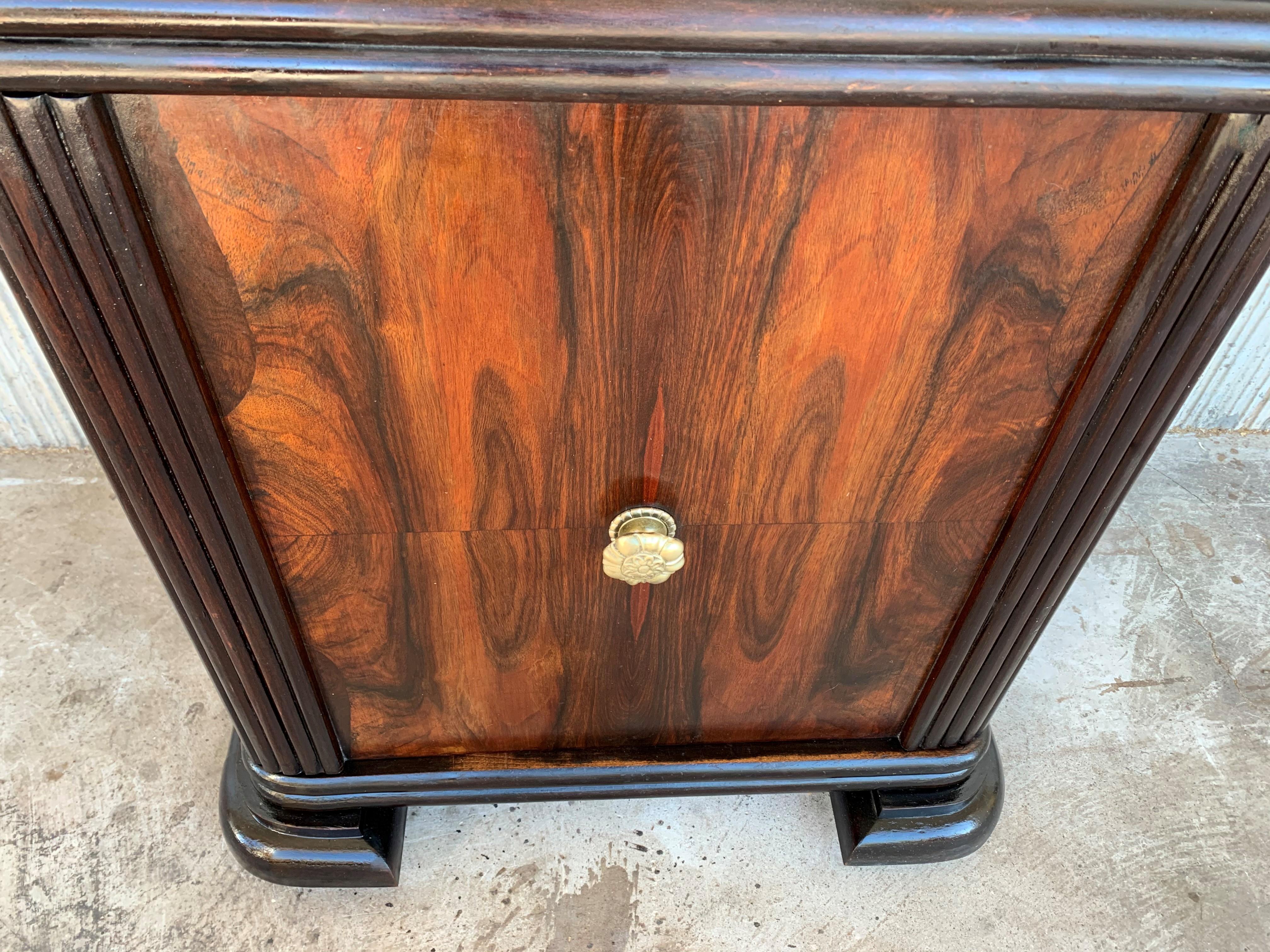 Burl Pair of Art Deco Side Cabinets or Nightstands with Ebonized Base