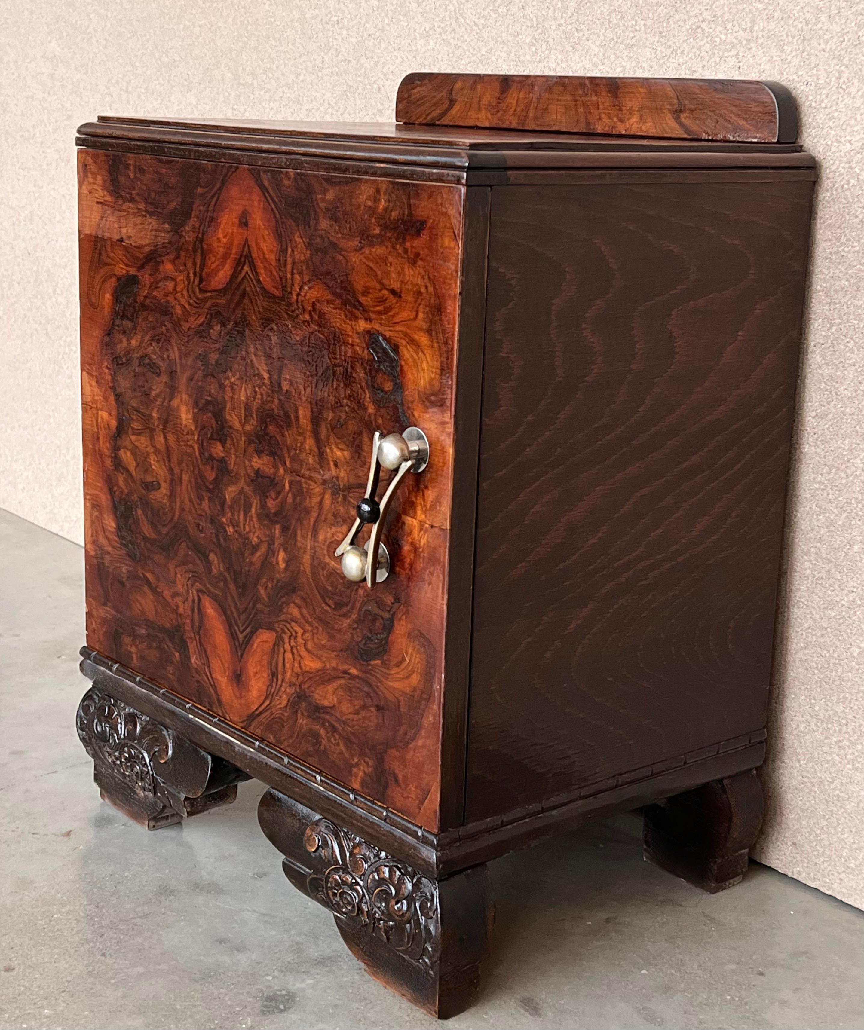 Walnut Pair of Art Deco Side Cabinets or Nightstands with Ebonized Base For Sale