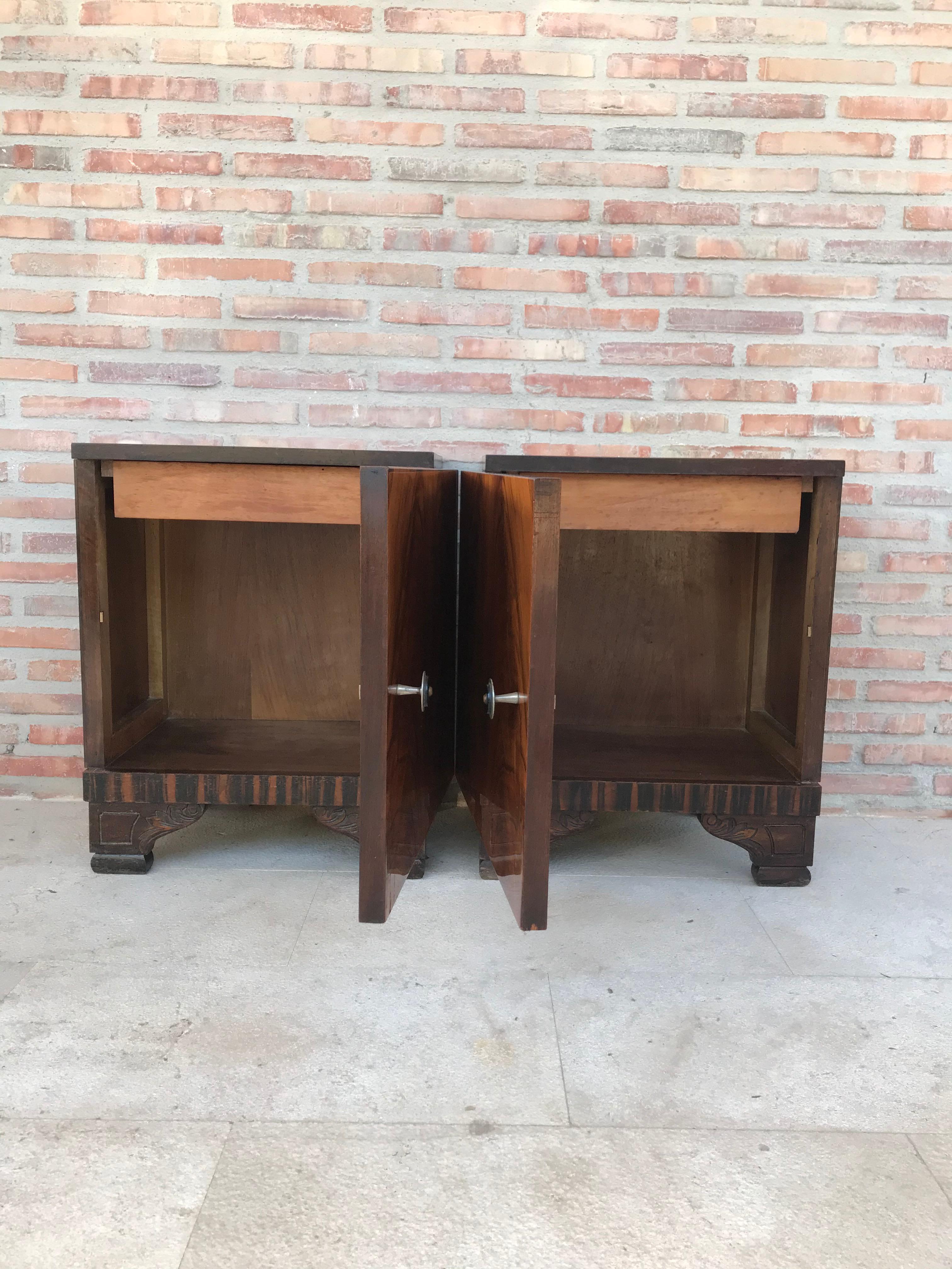 Pair of Art Deco Side Cabinets or Nightstands with Ebonized Base 1