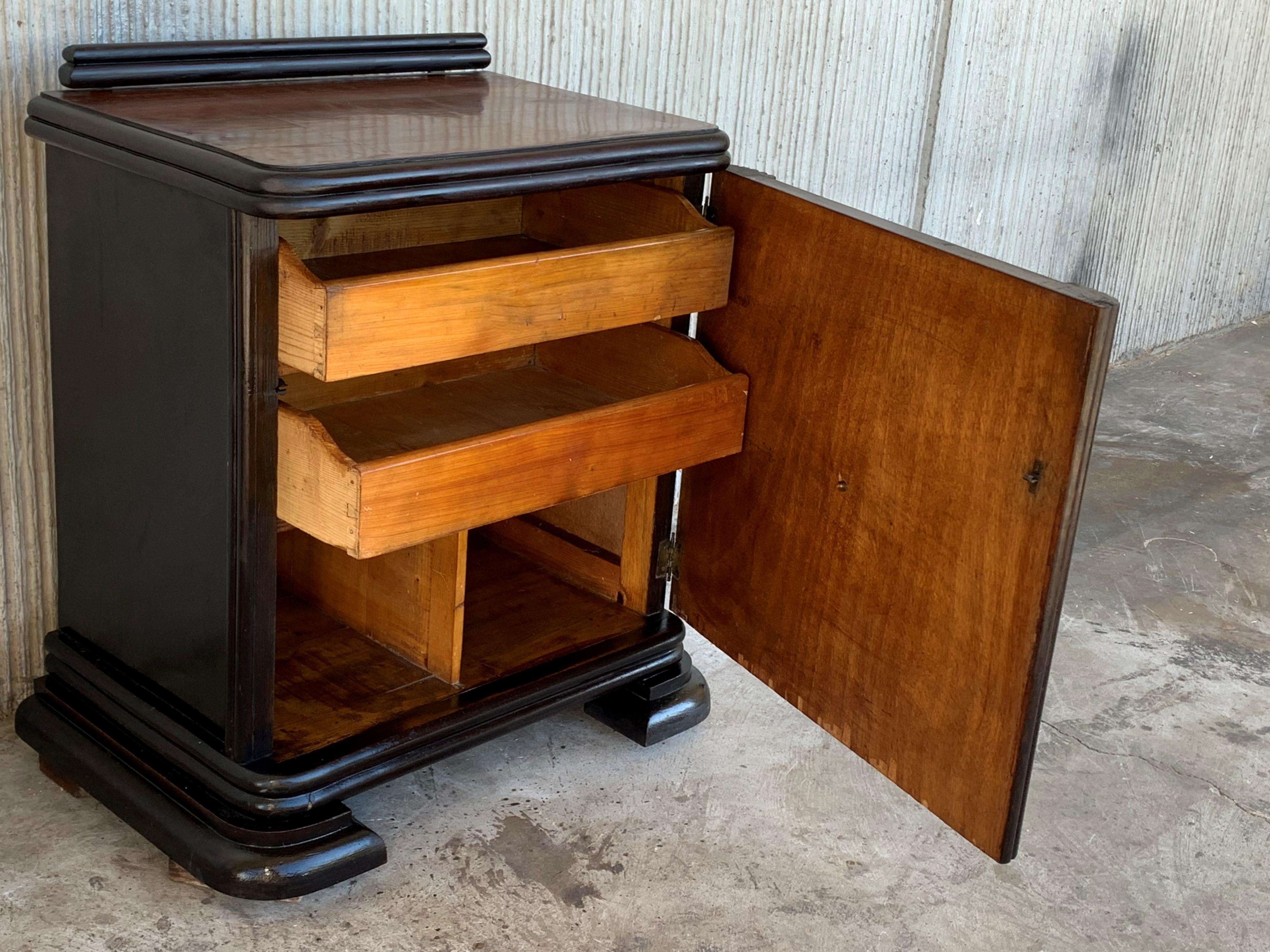 Pair of Art Deco Side Cabinets or Nightstands with Ebonized Base 1