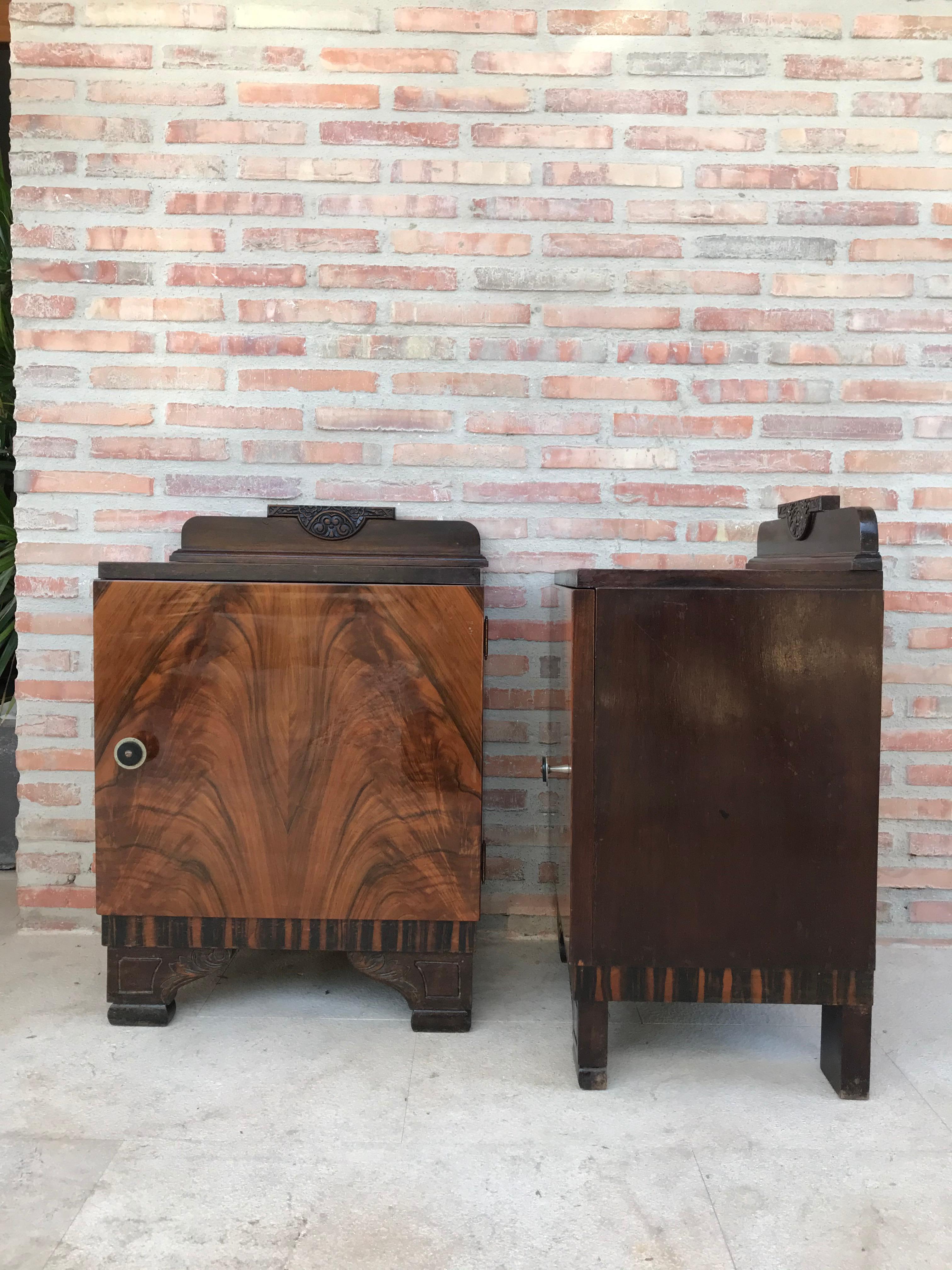 Pair of Art Deco Side Cabinets or Nightstands with Ebonized Base 2