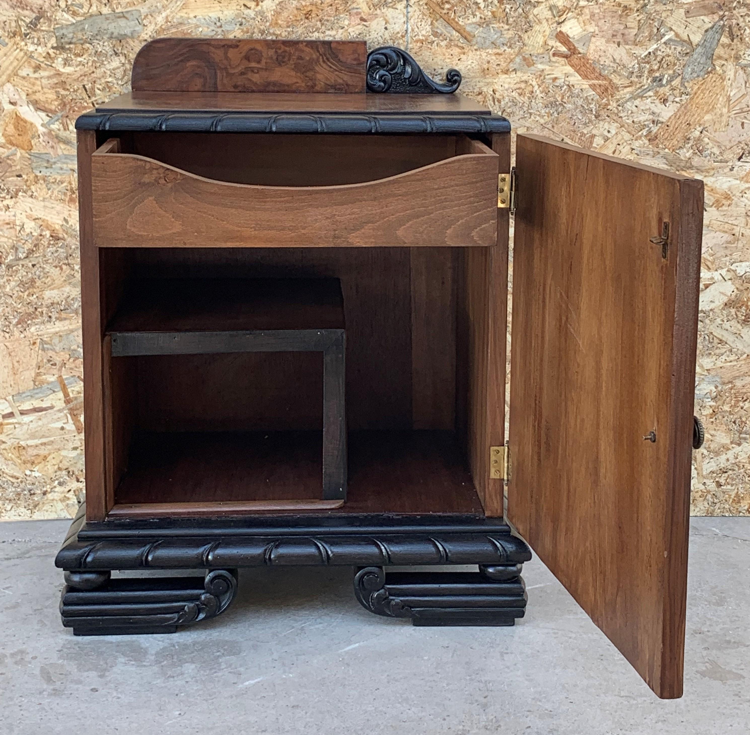 Pair of Art Deco Side Cabinets or Nightstands with Ebonized Base 2