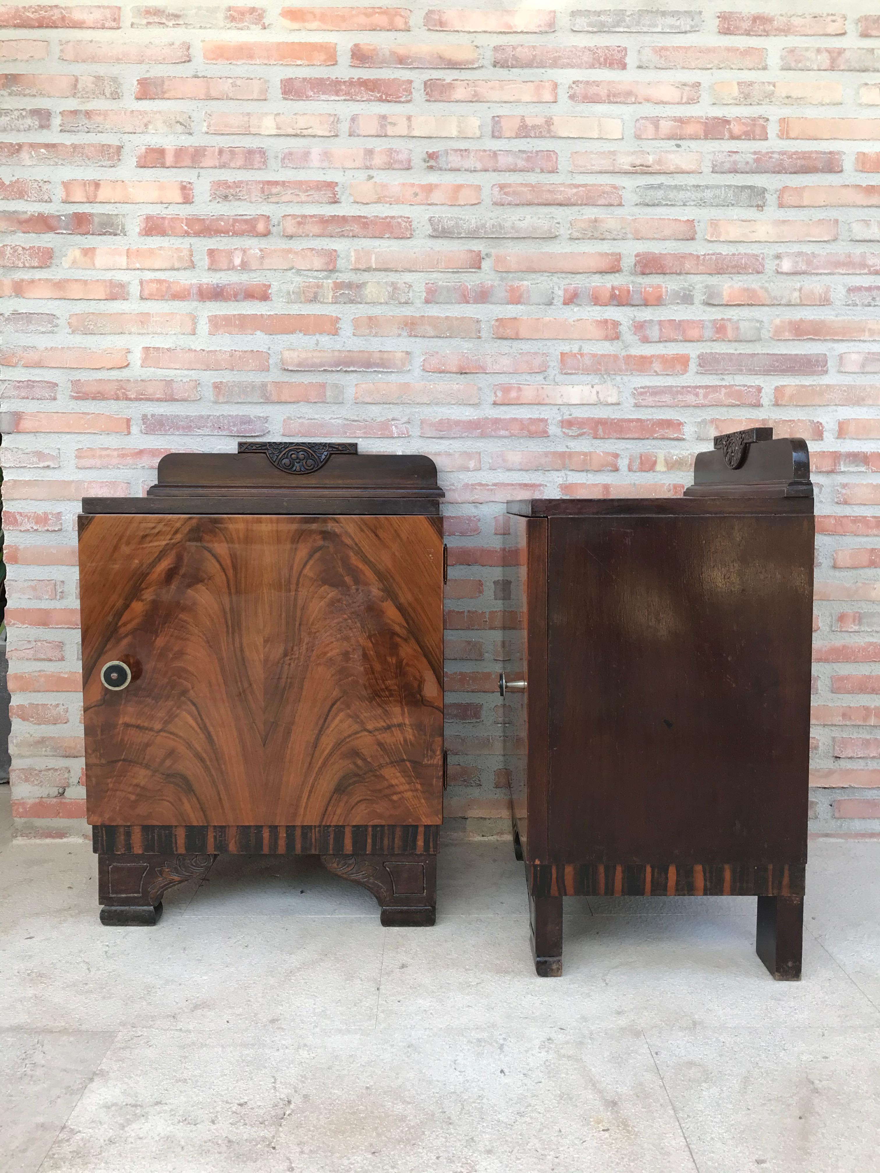 Pair of Art Deco Side Cabinets or Nightstands with Ebonized Base 3