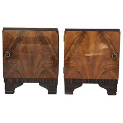 Pair of Art Deco Side Cabinets or Nightstands with Ebonized Base