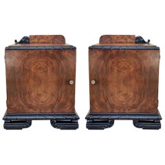 Pair of Art Deco Side Cabinets or Nightstands with Ebonized Base