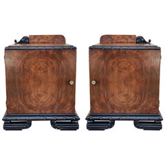 Pair of Art Deco Side Cabinets or Nightstands with Ebonized Base