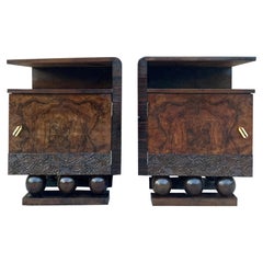 Pair of Art Deco Side Cabinets or Nightstands with Ebonized Base