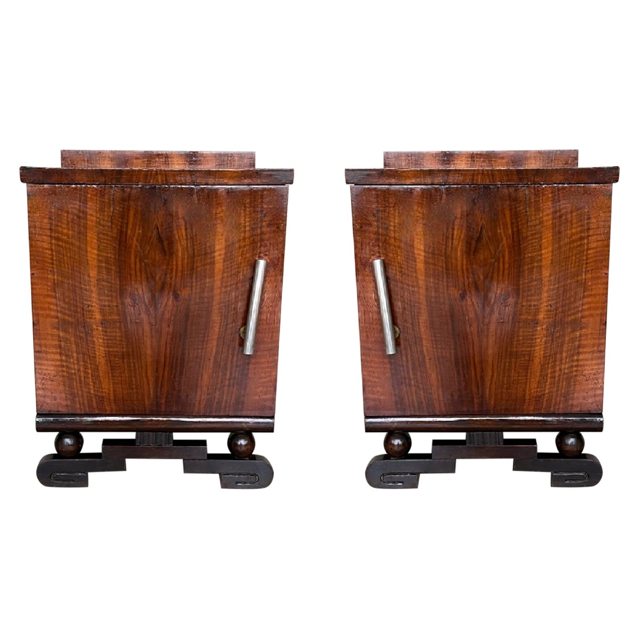 Pair of Art Deco Side Cabinets or Nightstands with Ebonized Base