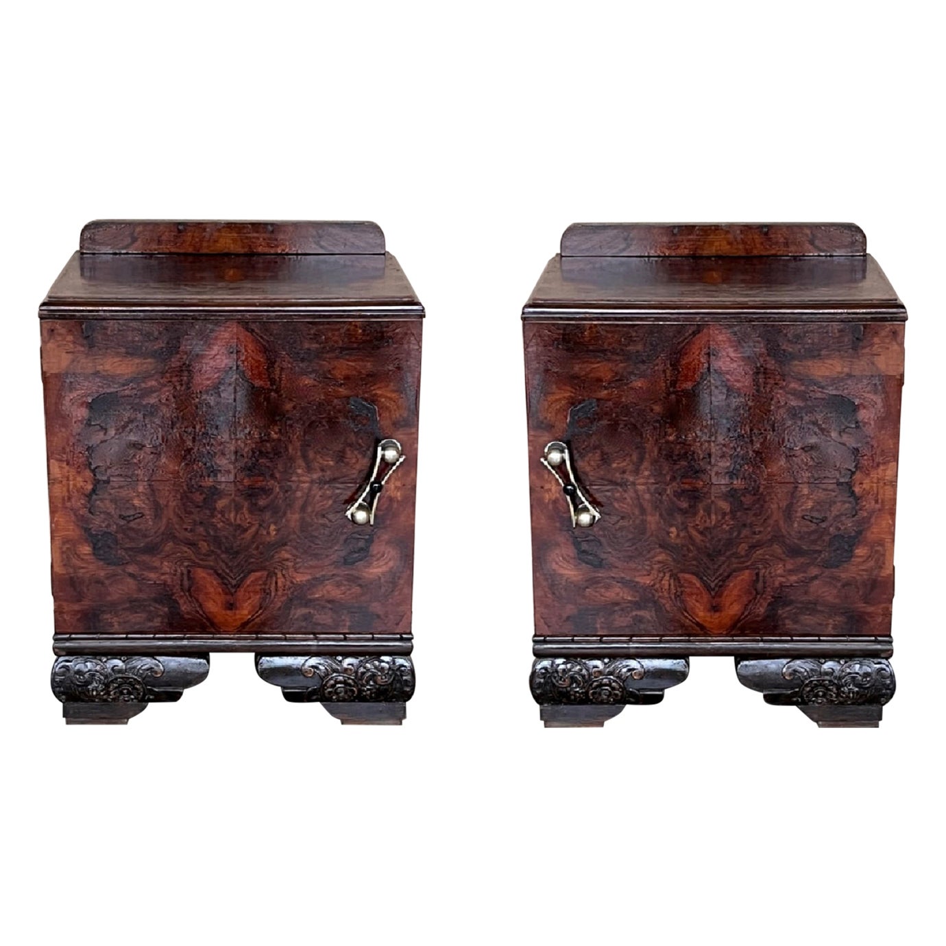 Pair of Art Deco Side Cabinets or Nightstands with Ebonized Base