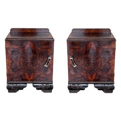 Pair of Art Deco Side Cabinets or Nightstands with Ebonized Base
