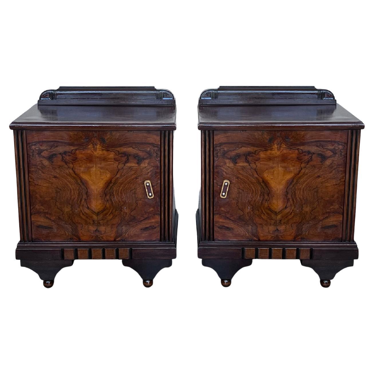 Pair of Art Deco Side Cabinets or Nightstands with Ebonized Base