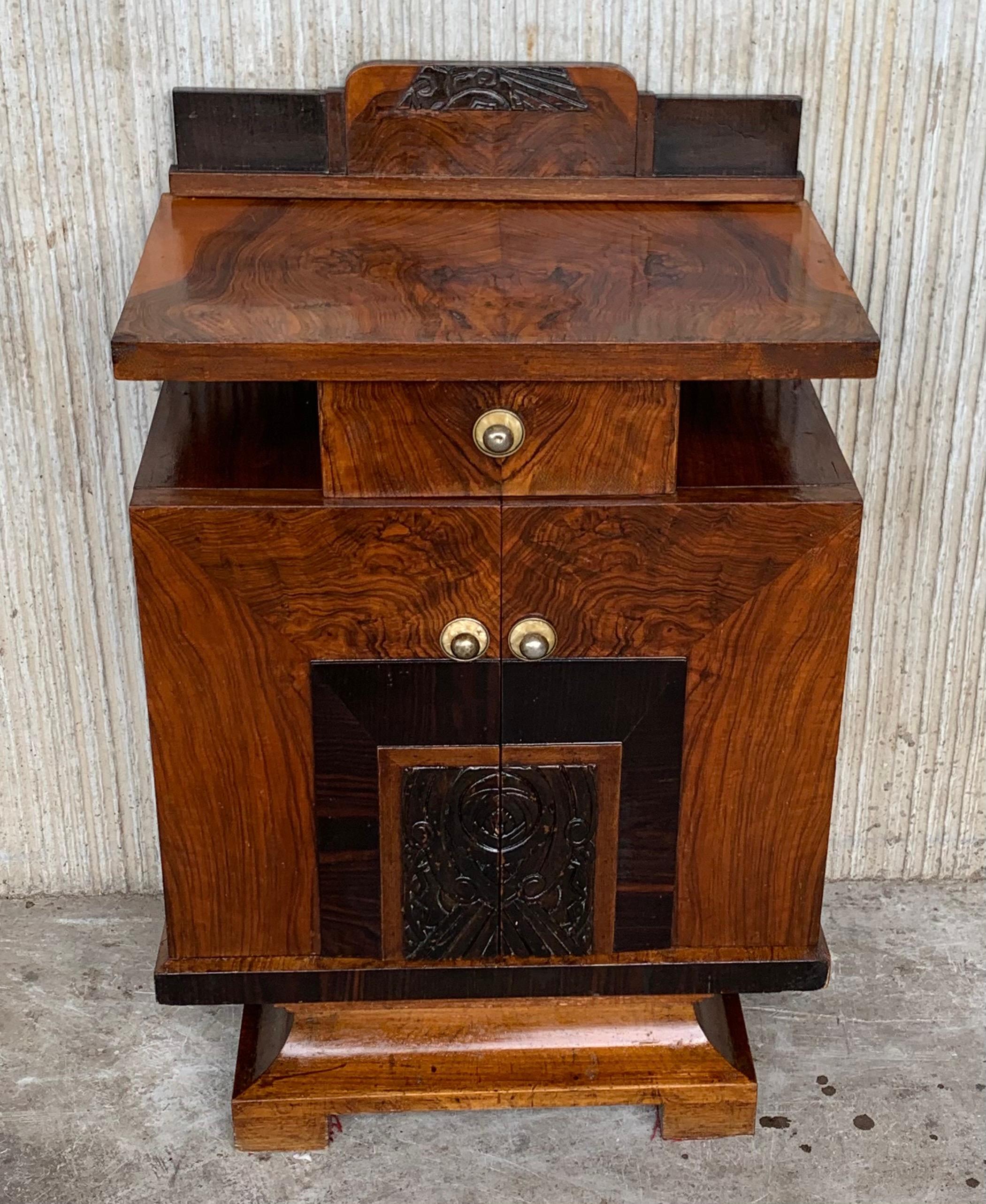 French Pair of Art Deco Side Cabinets or Nightstands with Ebonized Details