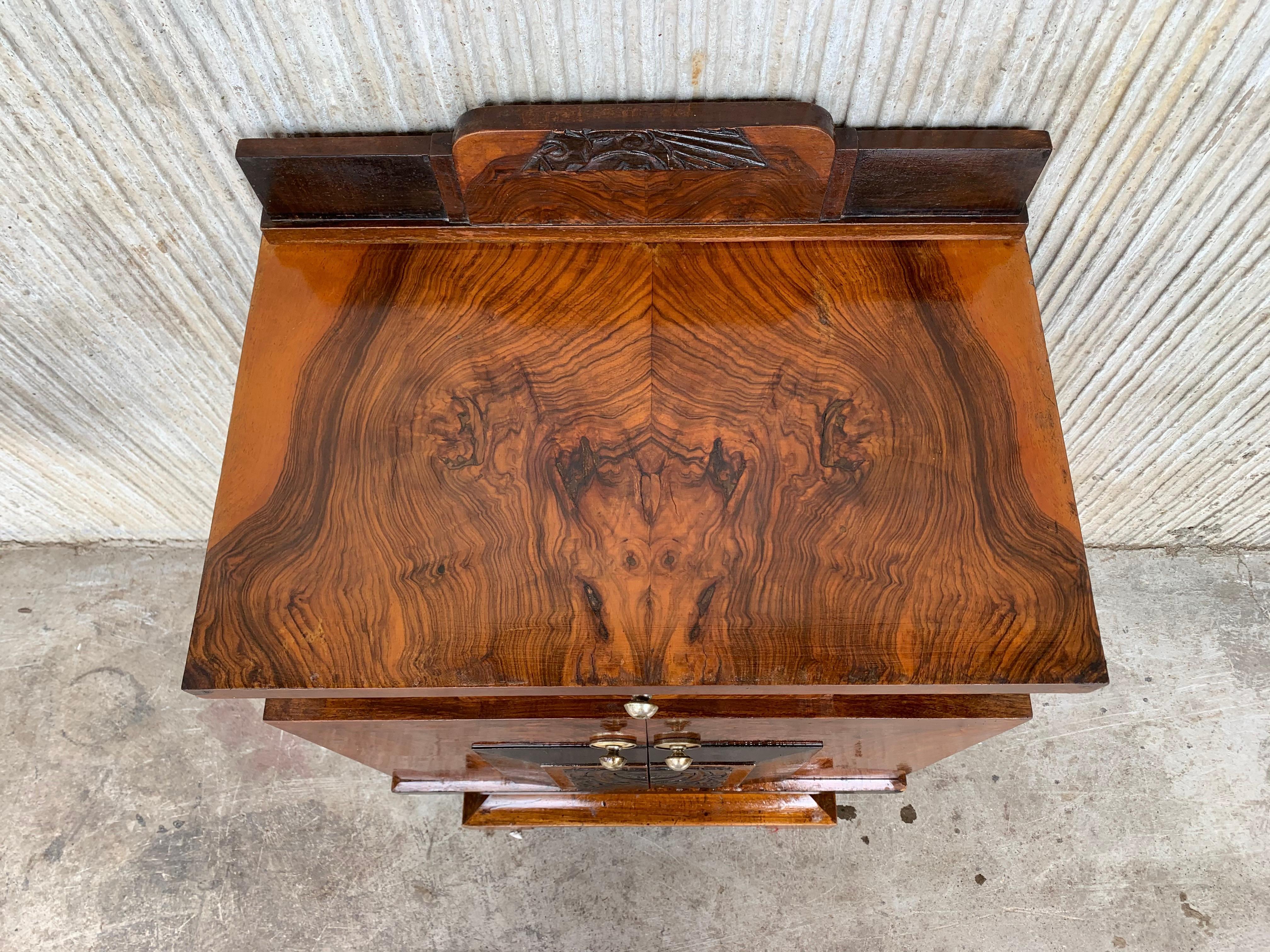 Burl Pair of Art Deco Side Cabinets or Nightstands with Ebonized Details