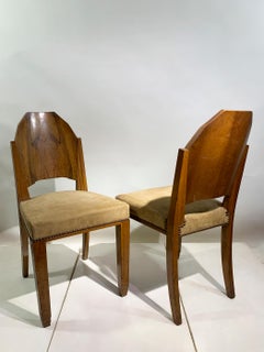 Pair of Art Deco Side Chairs with Geometric Backs, France, circa 1930s