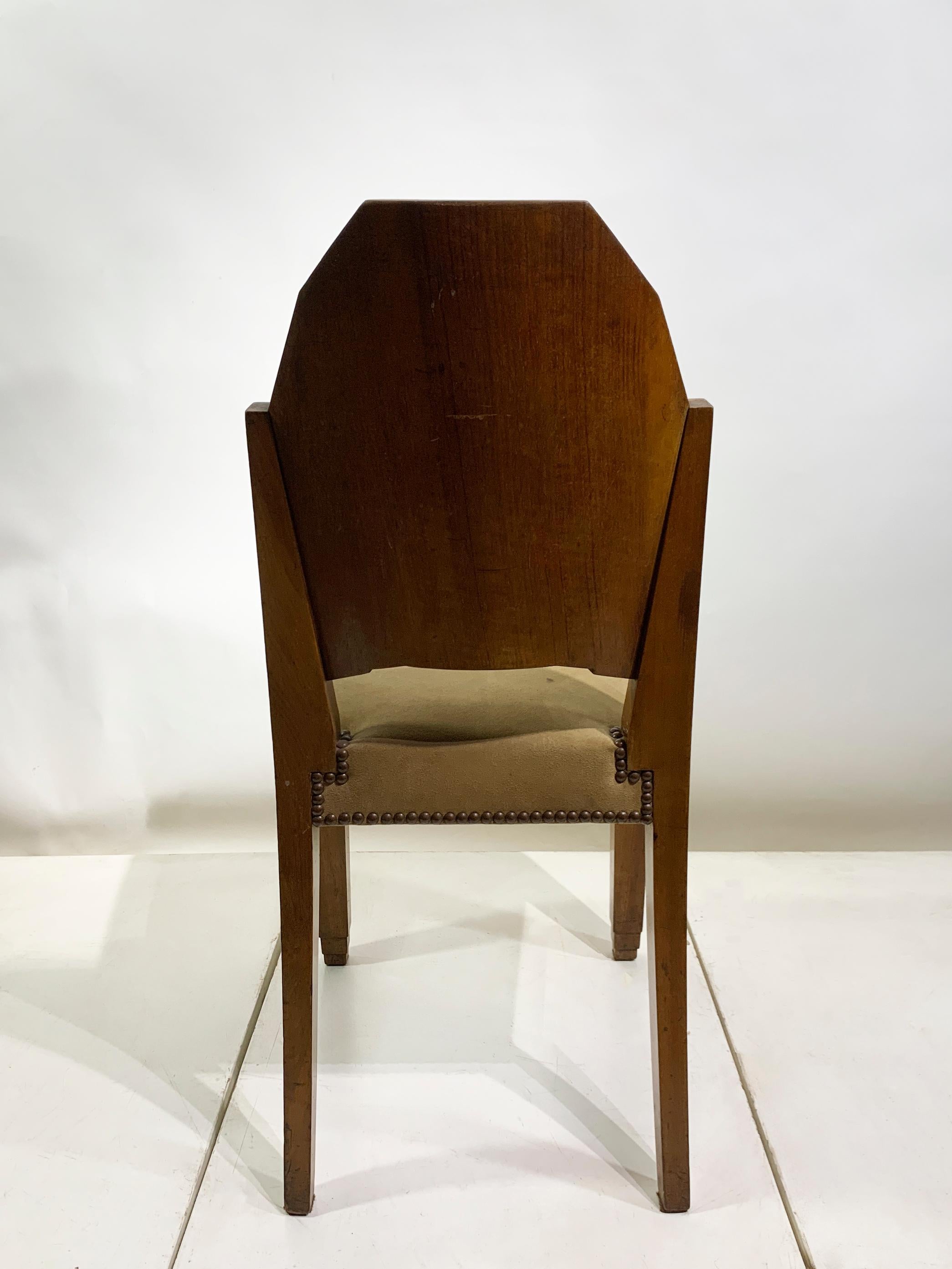Tissu Paire de chaises d'appoint Art déco à dossier géométrique, France, vers 1930 en vente