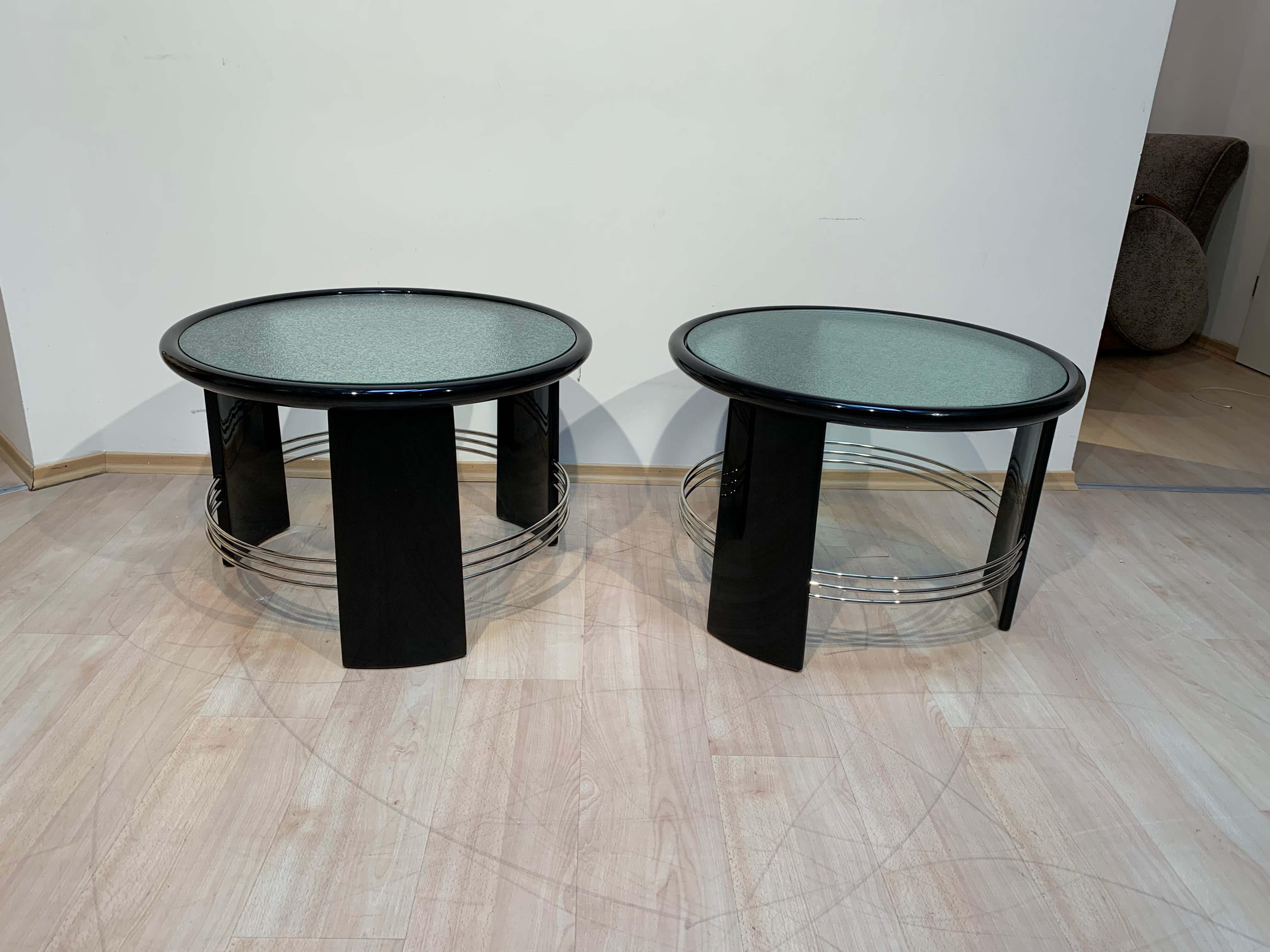 Pair of large Art Deco Sofa Tables, Glass, Black Lacquer, Nickel, France, 1930s In Good Condition In Regensburg, DE