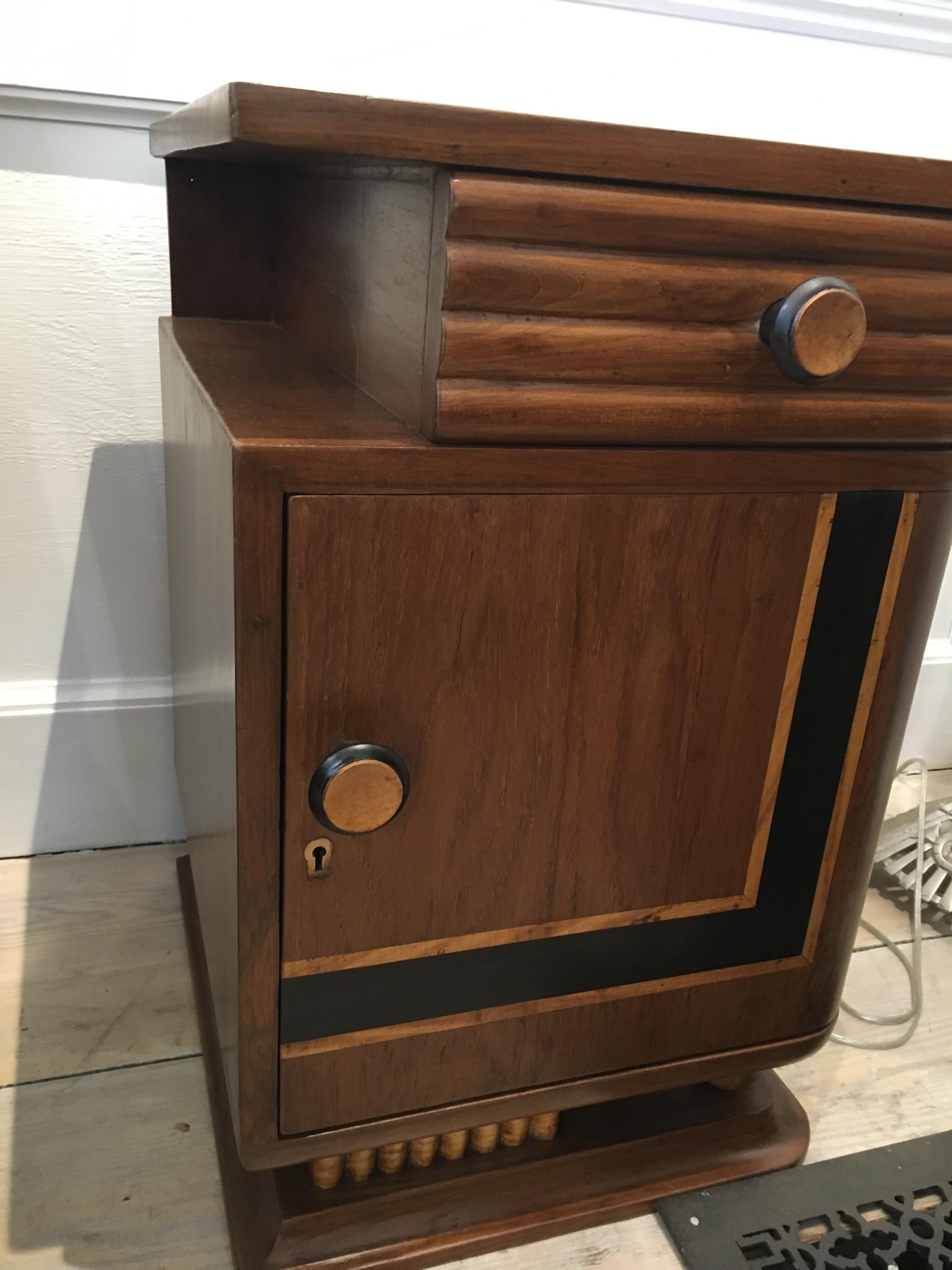 Pair of Art Deco Side Table Cabinets, Teak with Rosewood Inlay 1