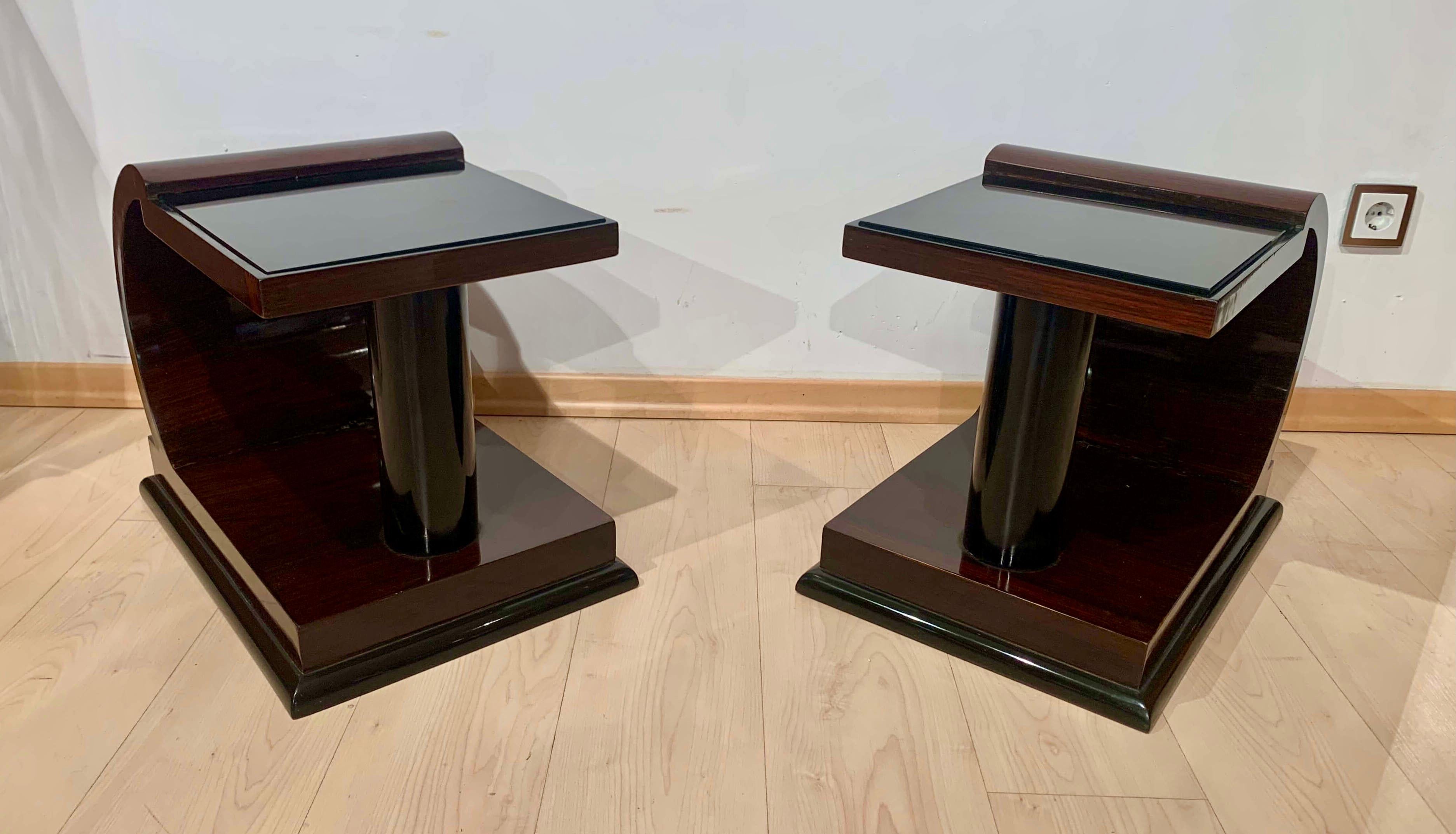 Pair of Art Deco Side Tables, Rosewood, Ebonized and Glass, France, circa 1930 7