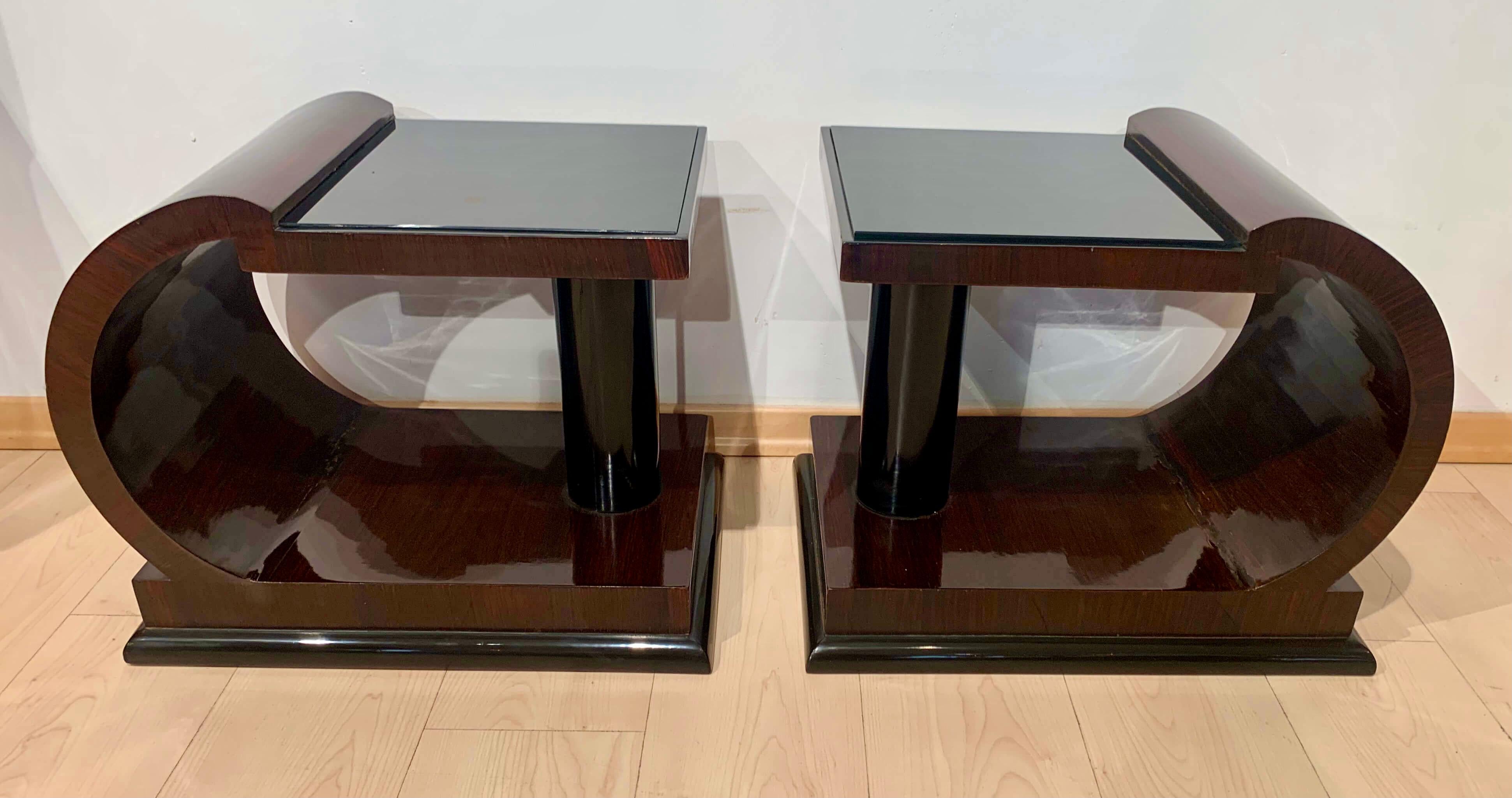Pair of Art Deco Side Tables, Rosewood, Ebonized and Glass, France, circa 1930 8