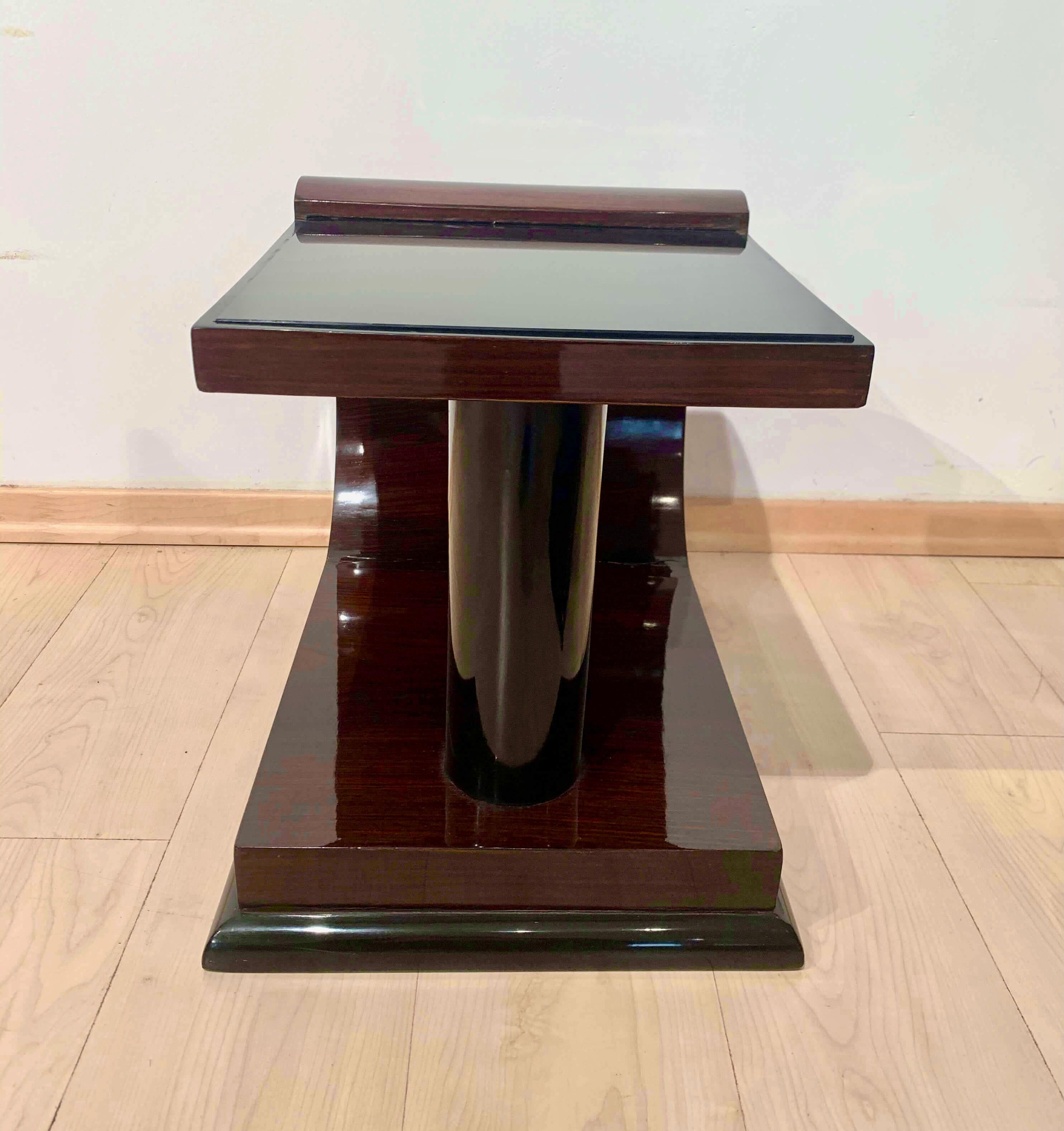 Blackened Pair of Art Deco Side Tables, Rosewood, Ebonized and Glass, France, circa 1930