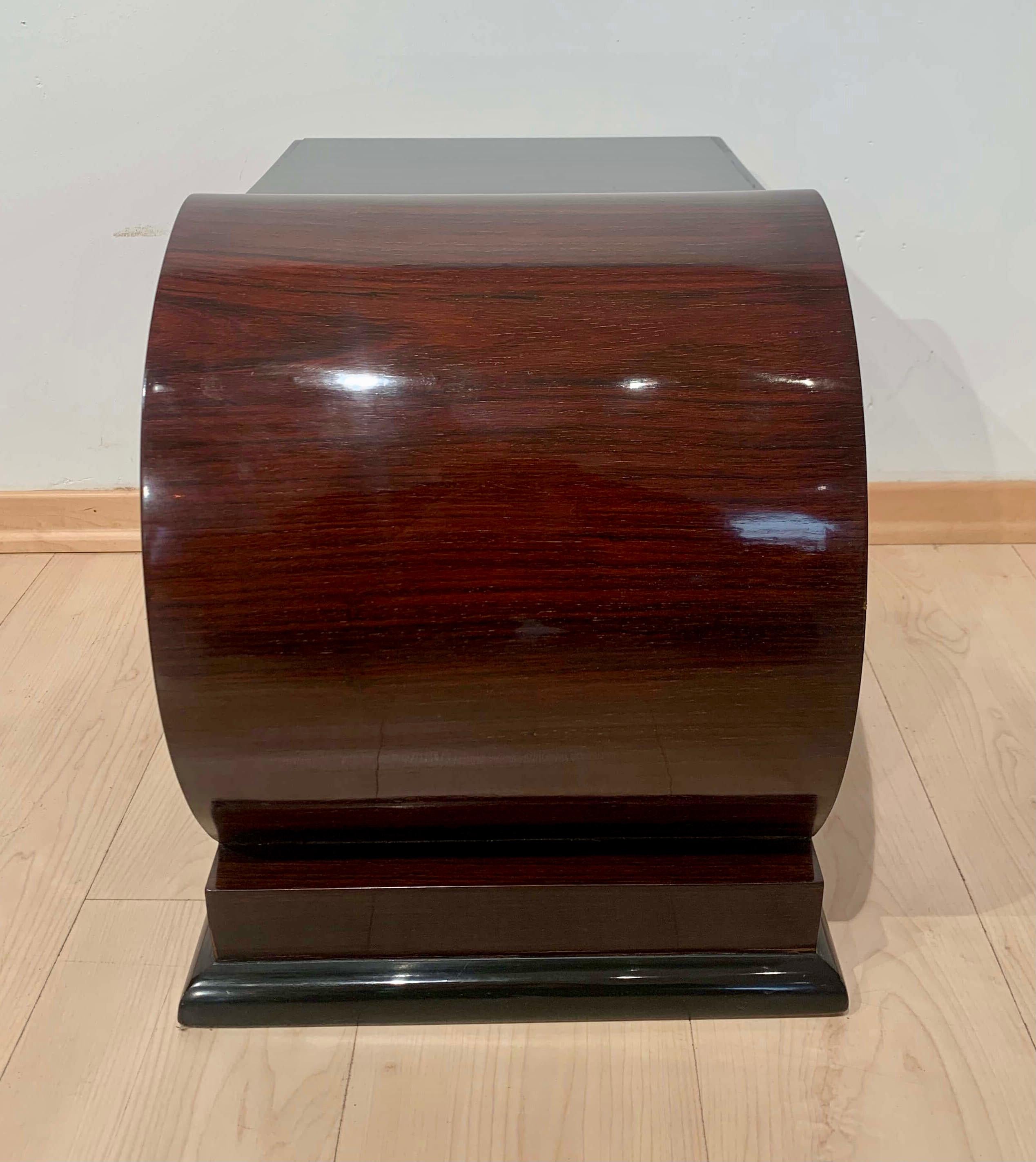 Softwood Pair of Art Deco Side Tables, Rosewood, Ebonized and Glass, France, circa 1930