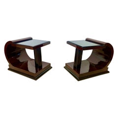 Pair of Art Deco Side Tables, Rosewood, Ebonized and Glass, France, circa 1930