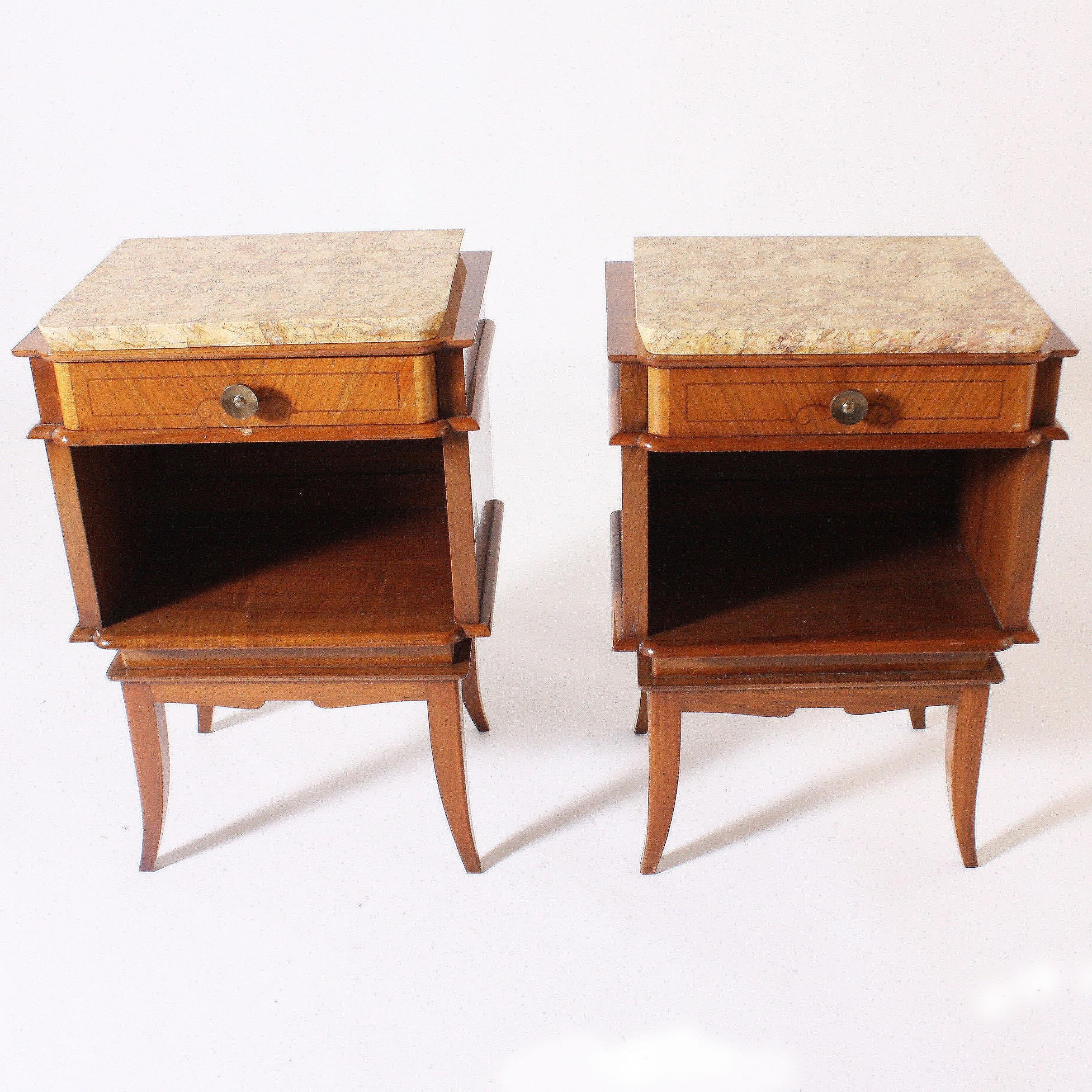 Pair of Art Deco Side Tables with Marble Top, circa 1930 In Excellent Condition In Dallas, TX