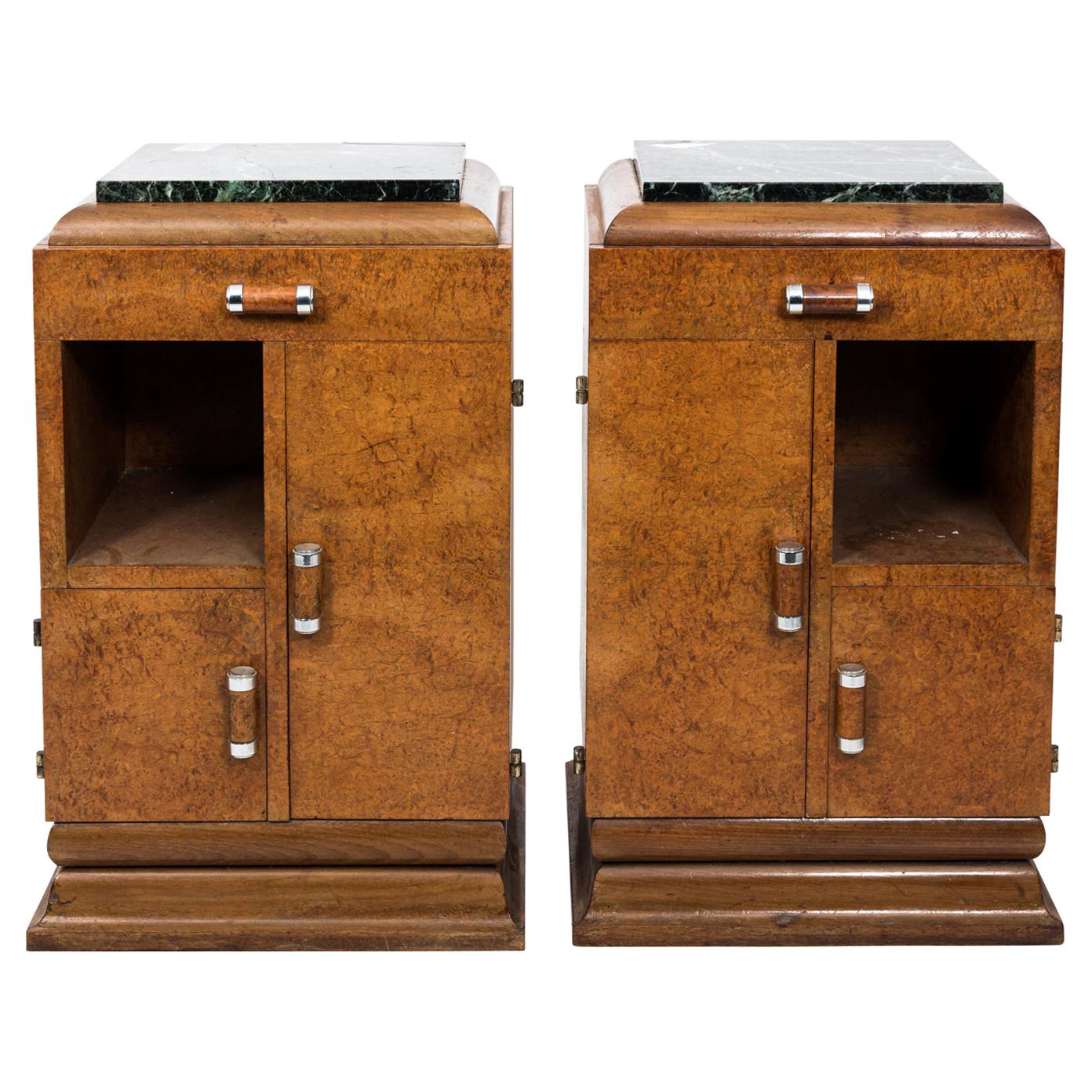 Pair of Art Deco Side Tables with Marble Tops, circa 1930s For Sale