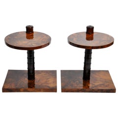 Pair of Art Deco Side Tables with Rotatable Shelves