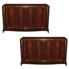 Pair of Art Deco Sideboards in Macassar Ebony, France, circa 1930s