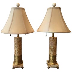 Pair of Art Deco Sienna Marble and Gilt Bronze Lamps