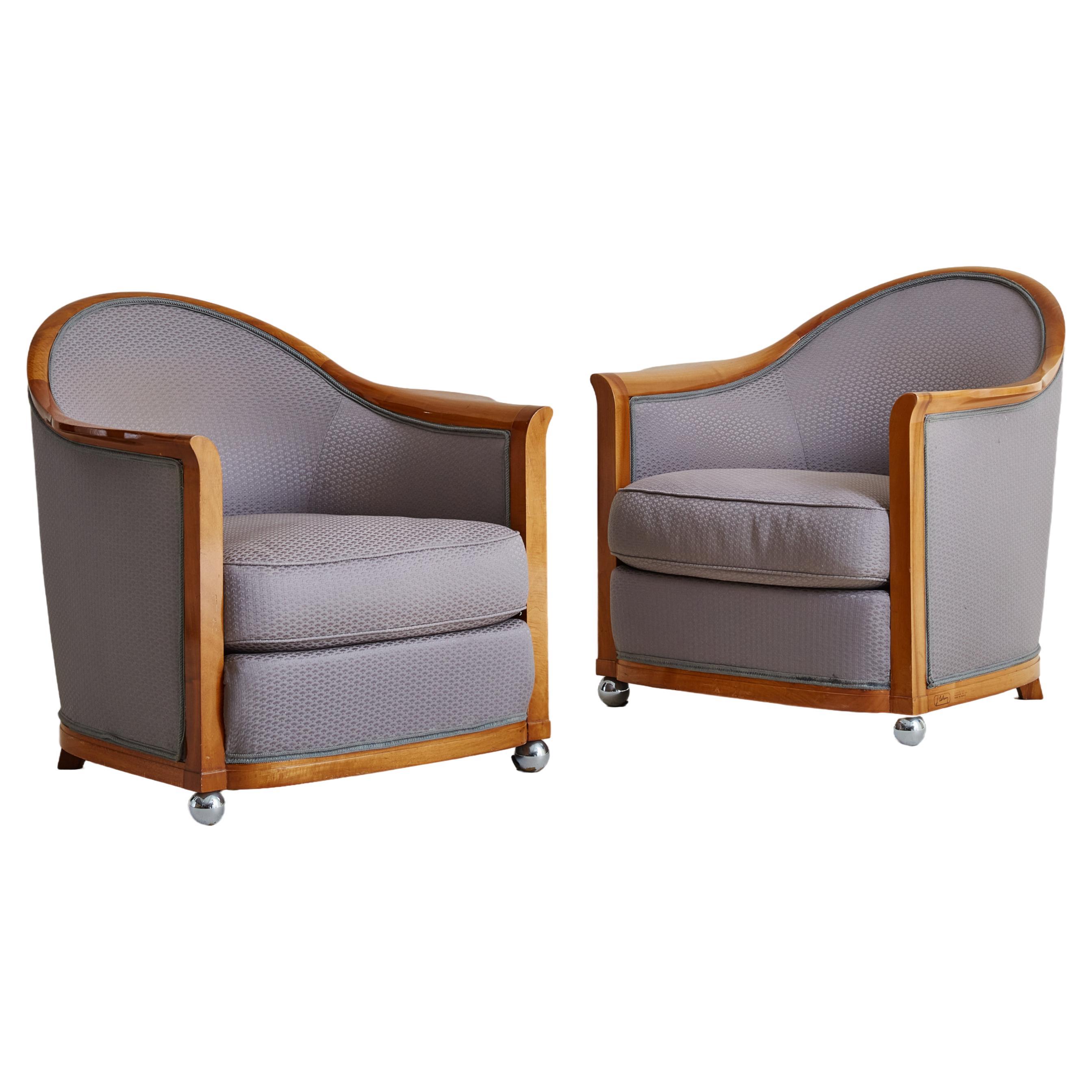 Pair of Art Deco Silk Armchairs by Jules Leleu for La Mamounia Hotel For Sale