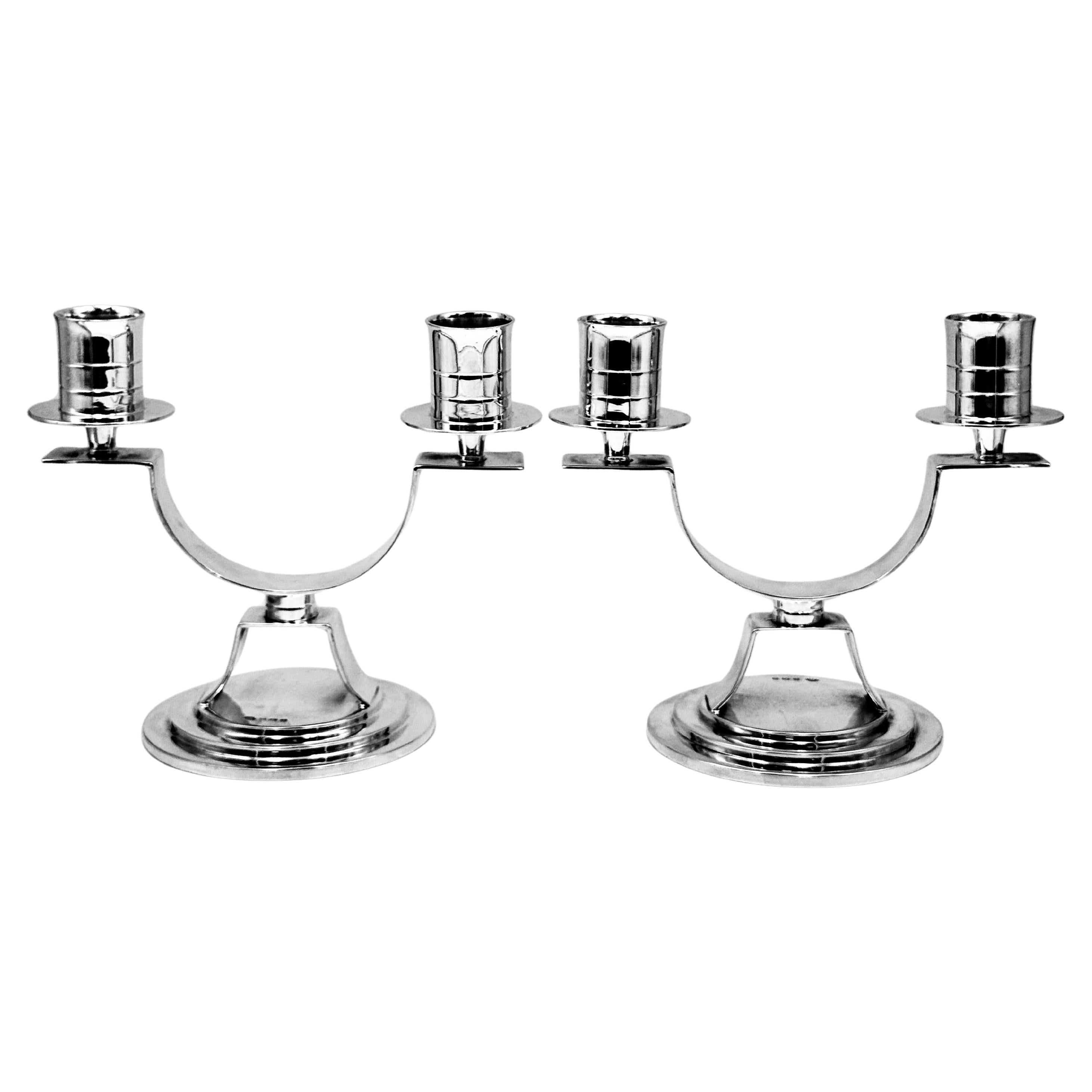 Coppia di candelabri in argento Art Déco