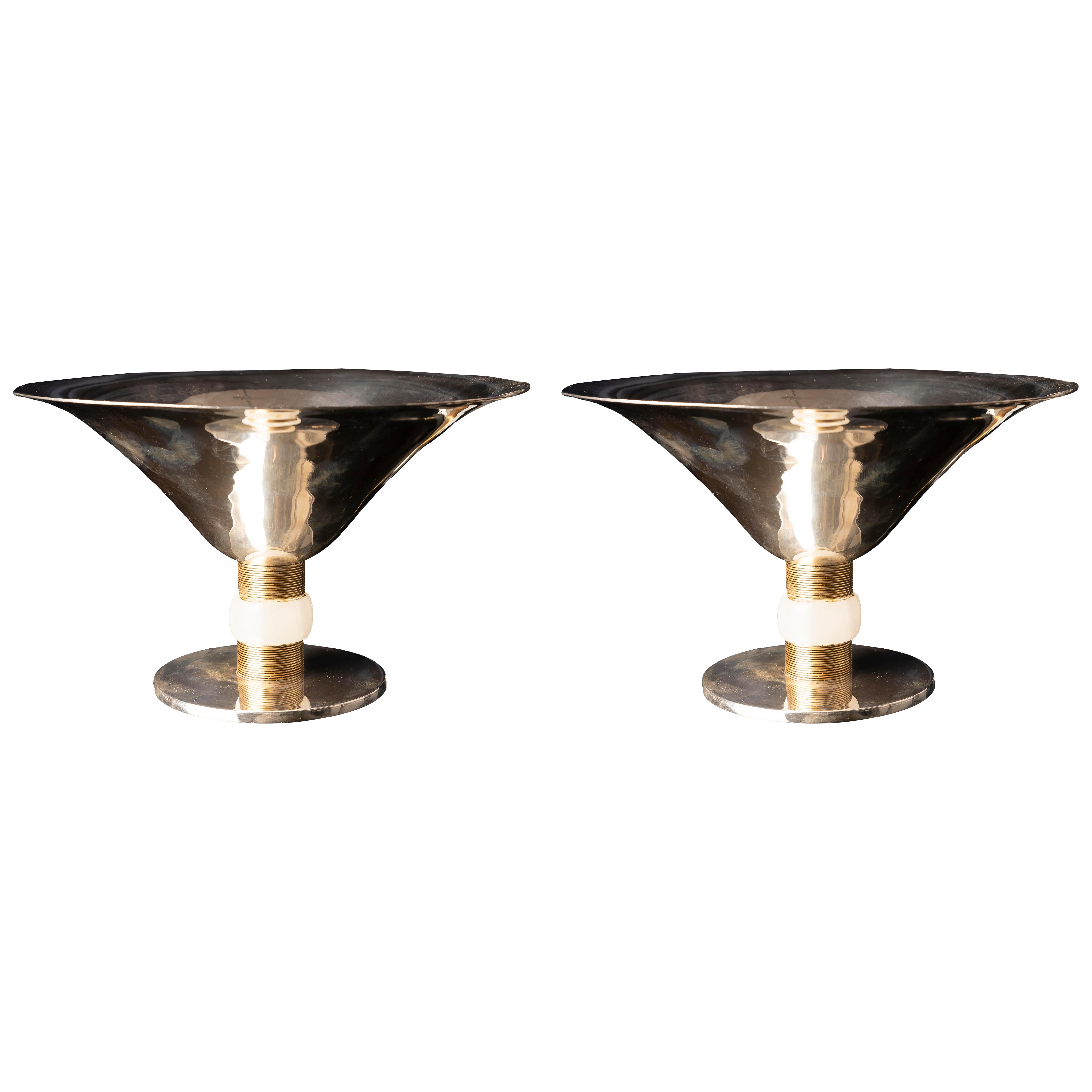 Coppia di centrotavola in argento Art Deco di Jean E. Puiforcat, Francia in vendita