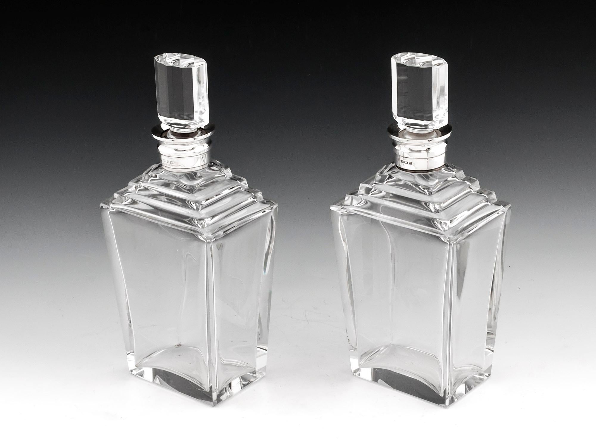 Pair of Art Deco Silver Decanters Adie Bros Birmingham In Good Condition In Northampton, United Kingdom