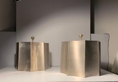 Pair of Art Deco Silver Metal Lamp Shades with Finials