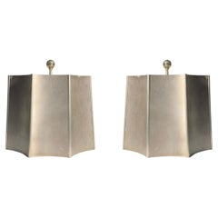 Pair of Art Deco Silver Metal Lamp Shades with Finials