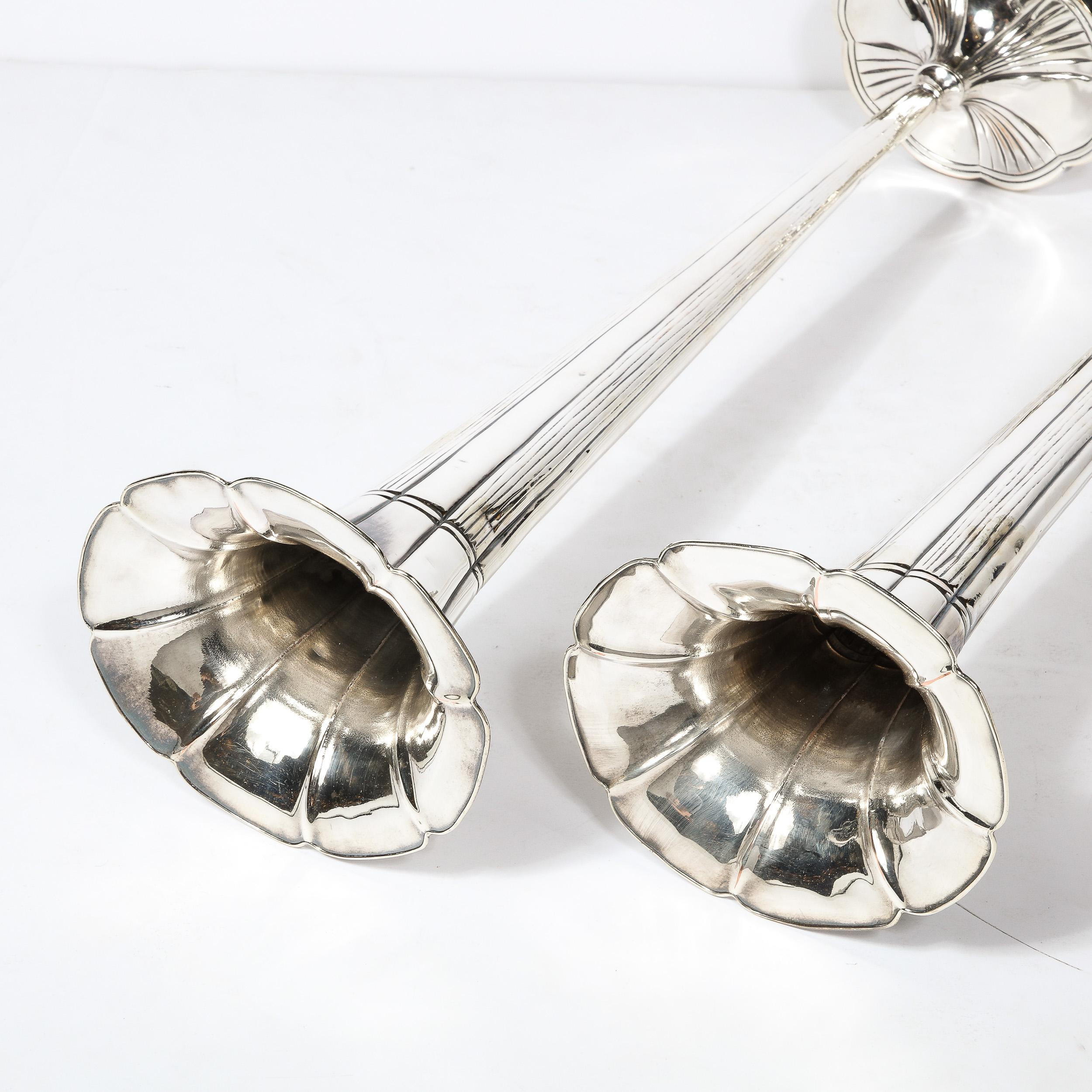 Pair of Art Deco Silver Plate Fluted Trumpet Vases  For Sale 8